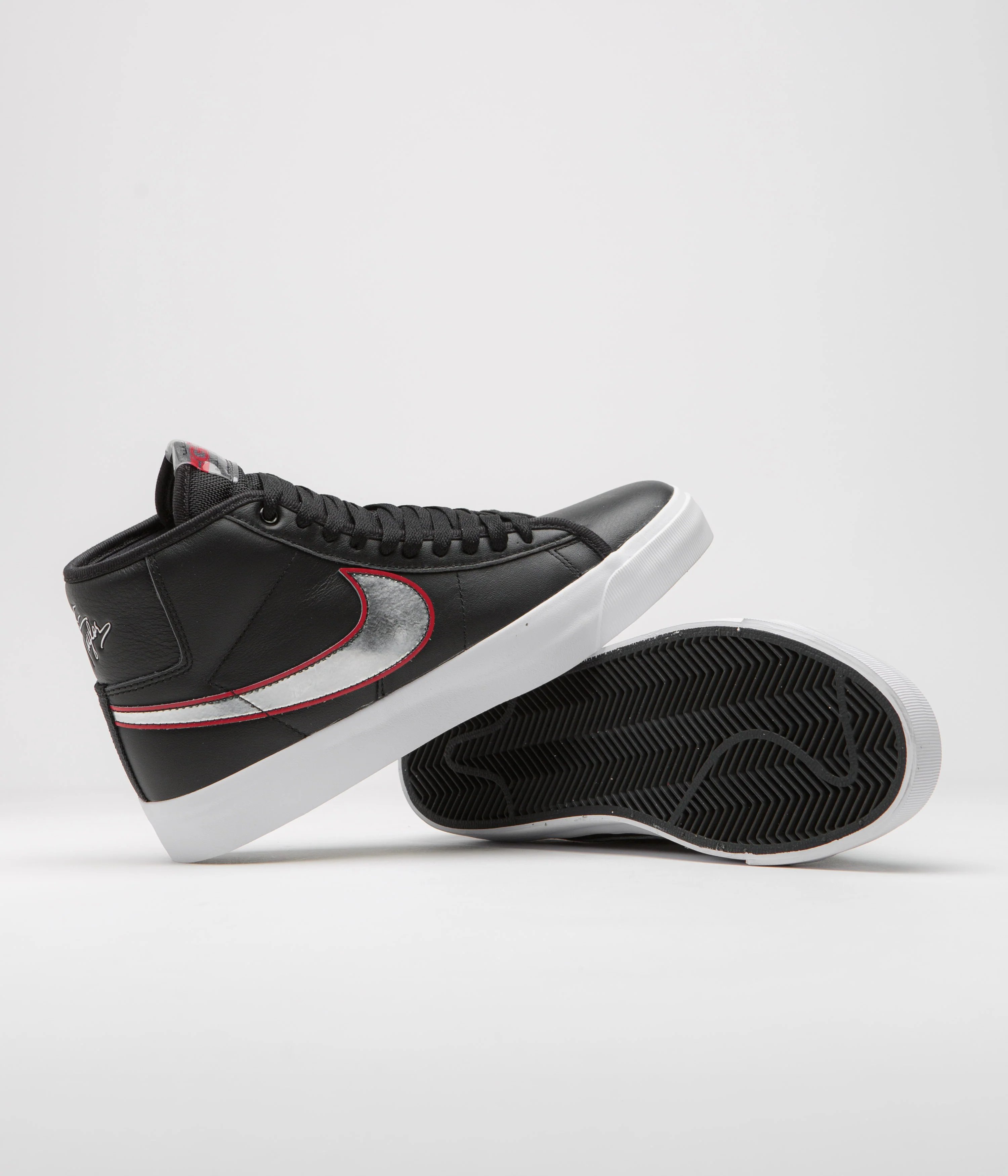 Nike SB Blazer Mid Pro GT Shoes - Black / Metallic Silver - University Red - Image 6