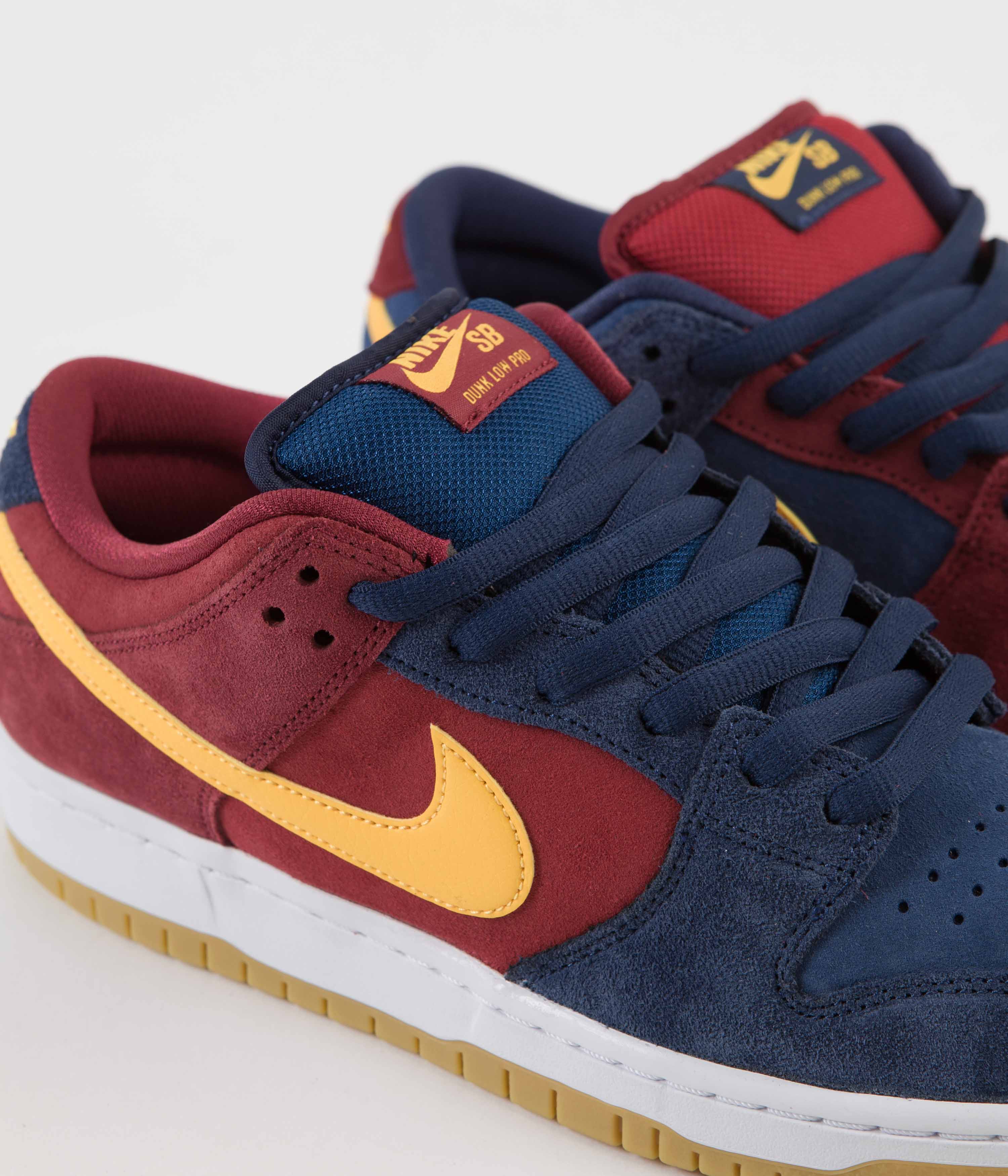 Nike SB Dunk Low Pro 'Barcelona' Shoes - Navy / University Gold - Gym Red - Court Blue - Image 3
