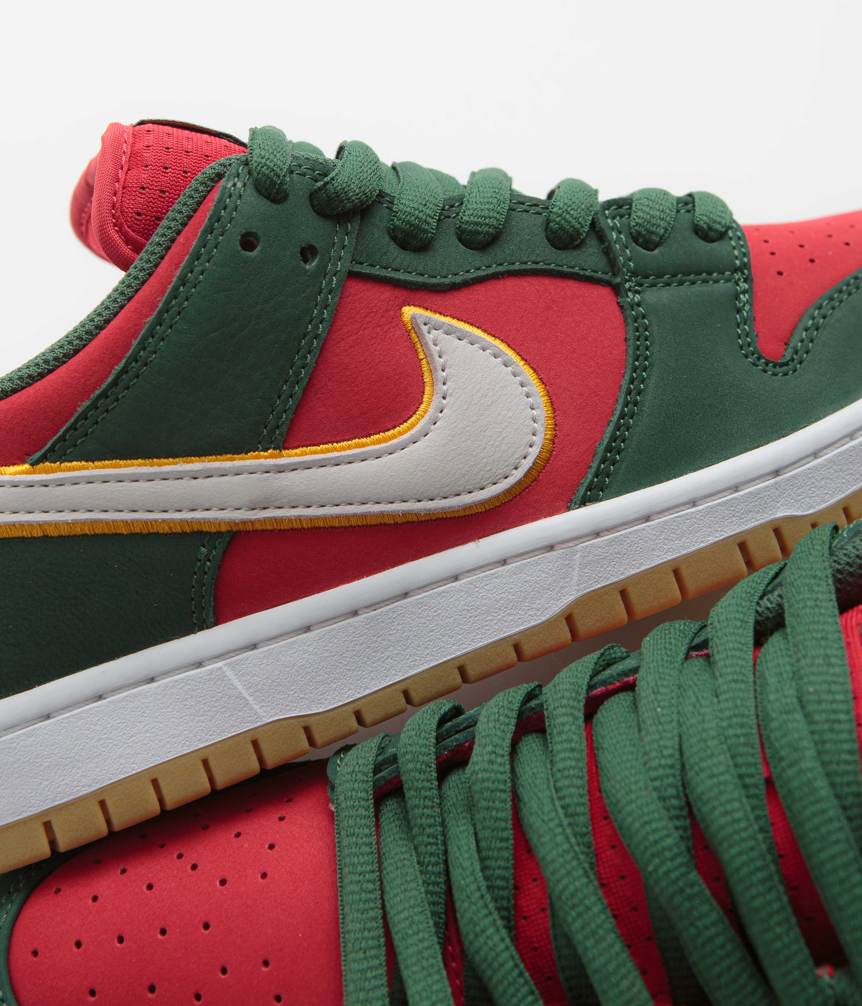 Nike SB Dunk Low Pro Premium Shoes - Fir / White - University Gold - Fire Red - Image 7