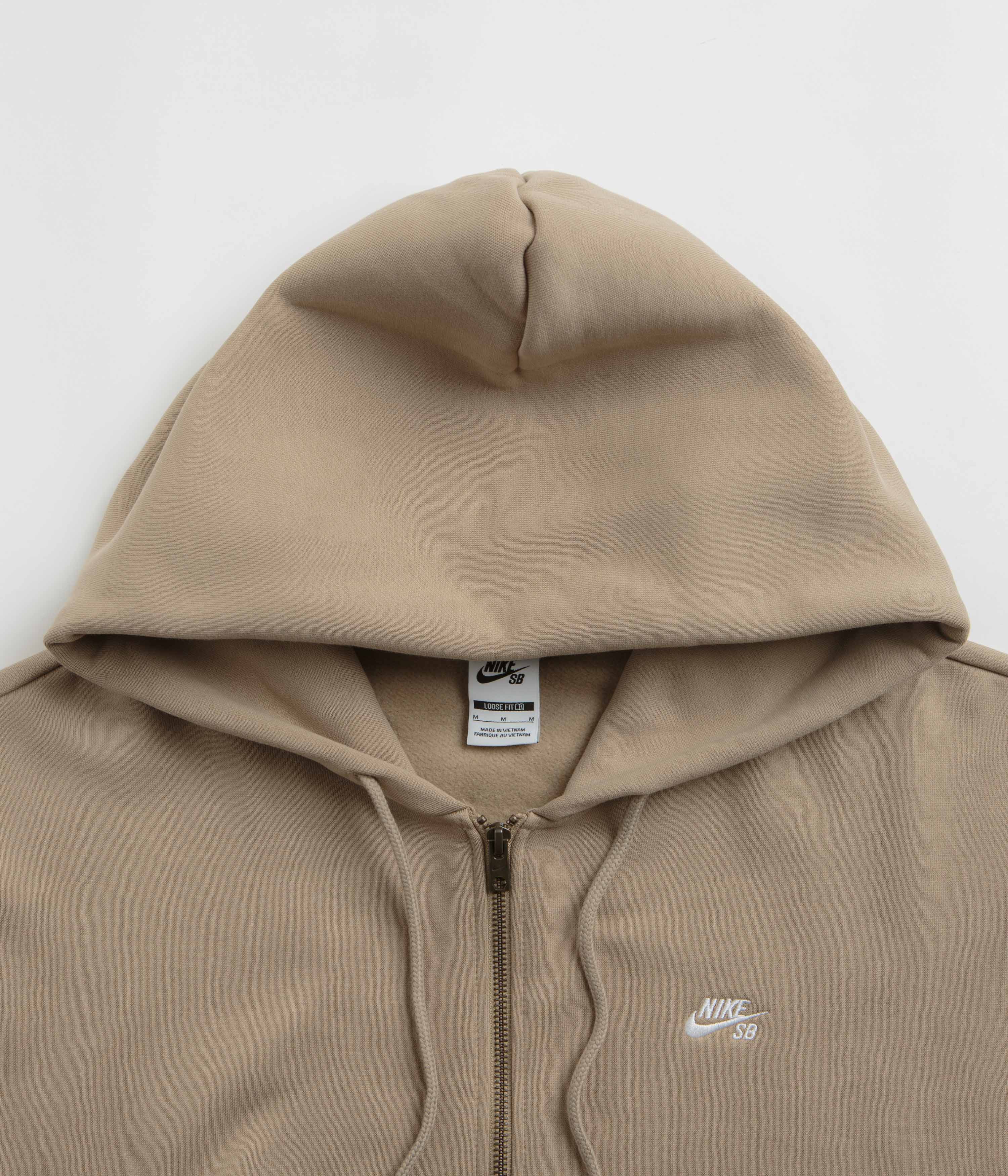 Nike SB Essential Logo Full Zip Hoodie - Khaki / White - Image 4