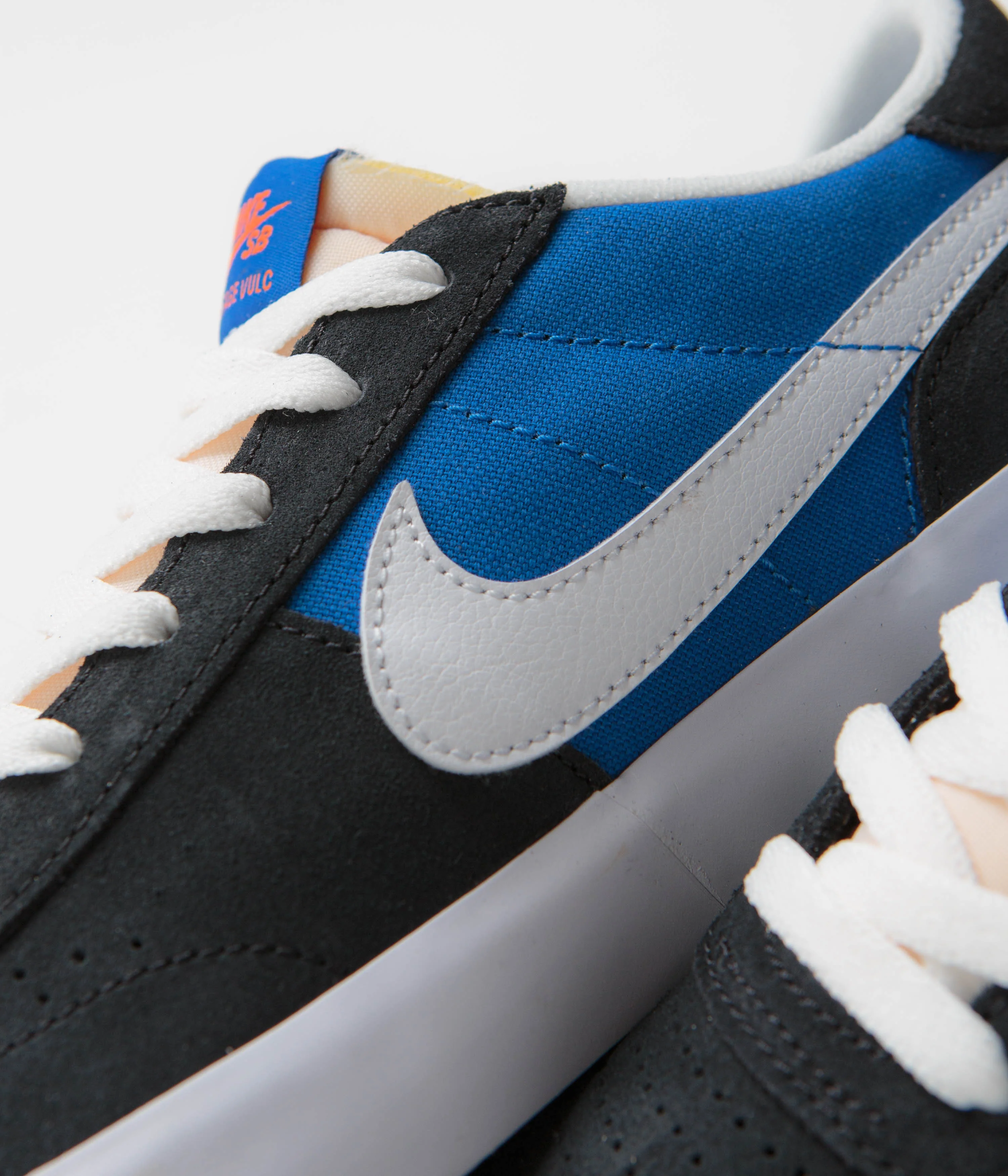 Nike SB Heritage Vulc Shoes - Black / White - Signal Blue - Safety Orange - Image 7