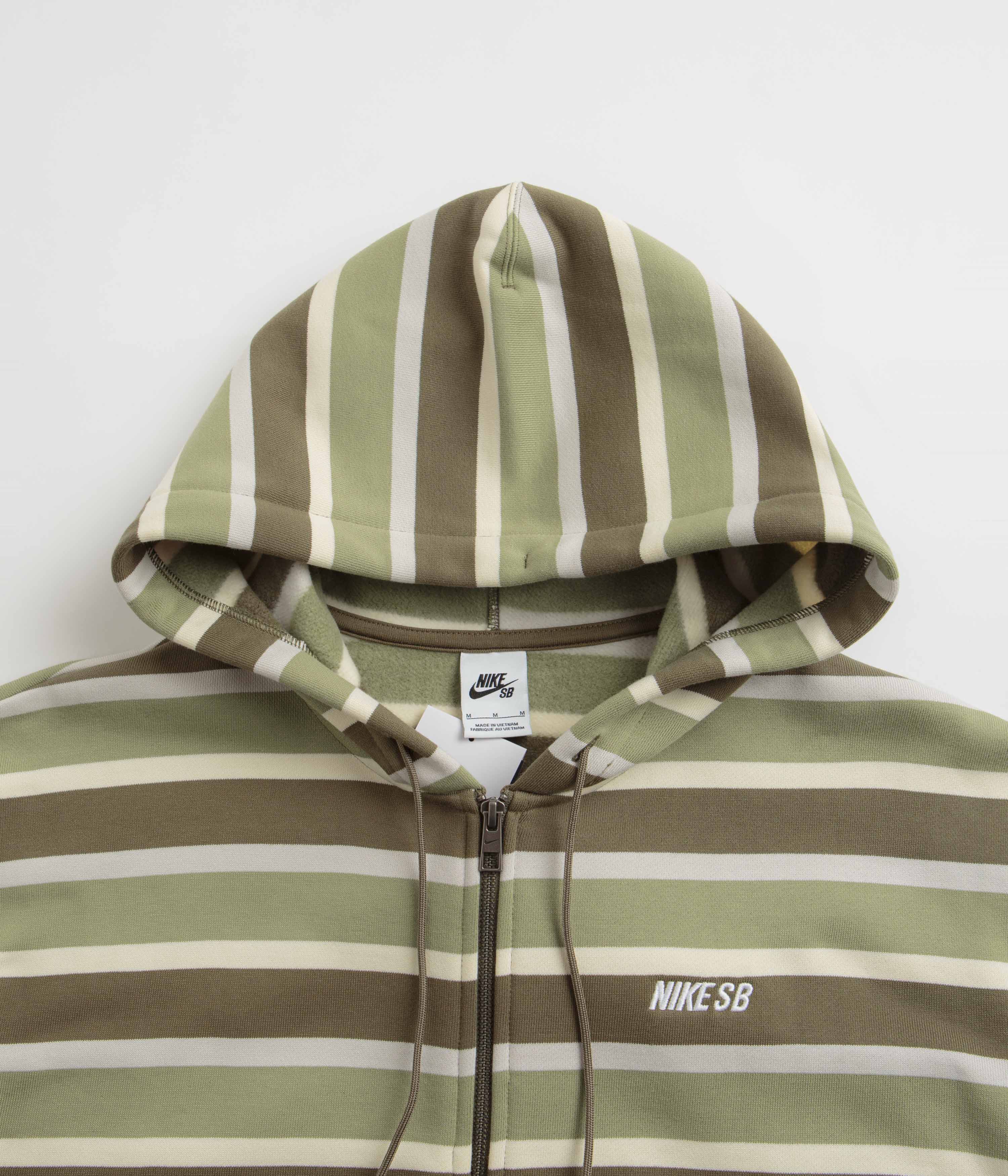 Nike SB Striped Full Zip Hoodie - Coconut Milk / Oil Green / White - Image 2