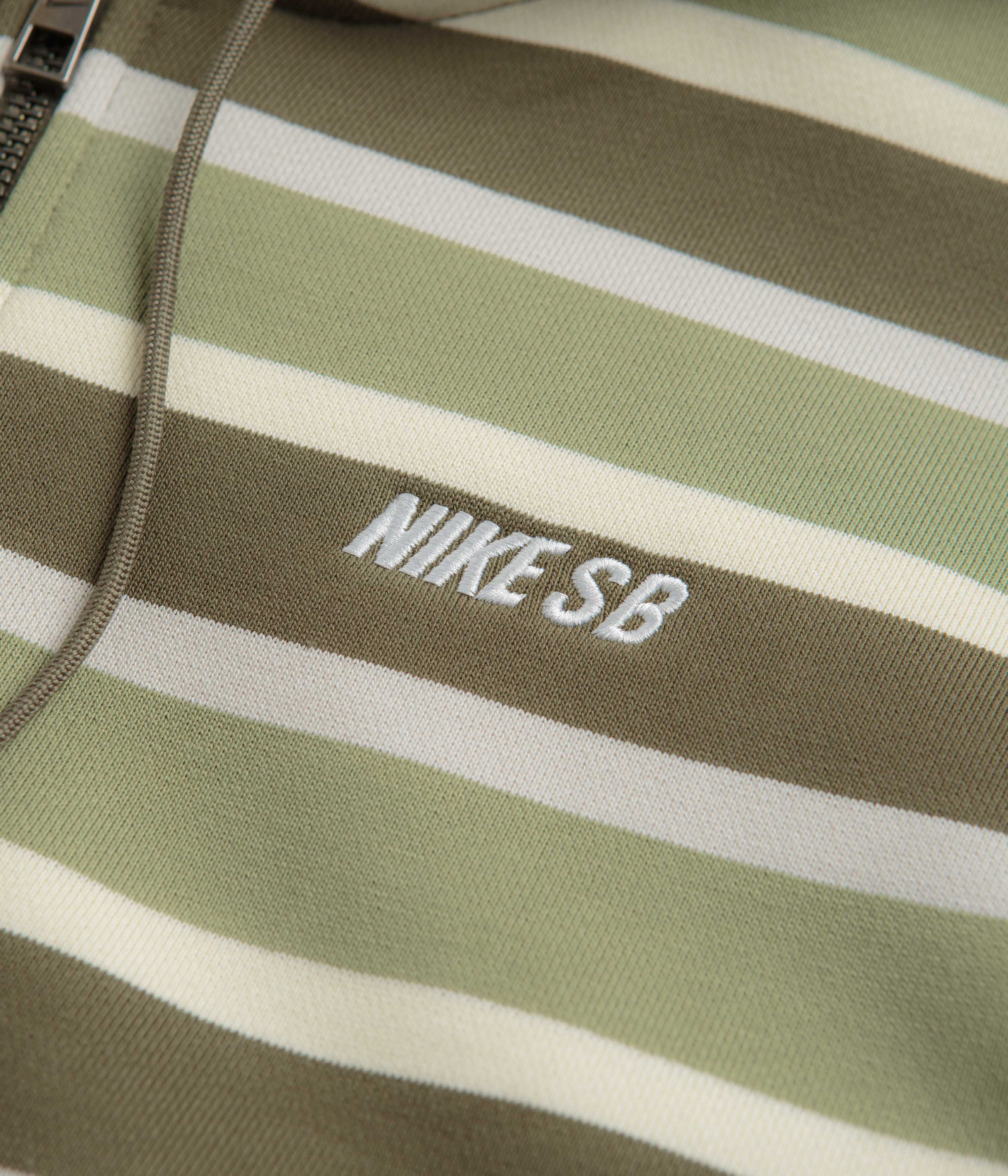 Nike SB Striped Full Zip Hoodie - Coconut Milk / Oil Green / White - Image 3