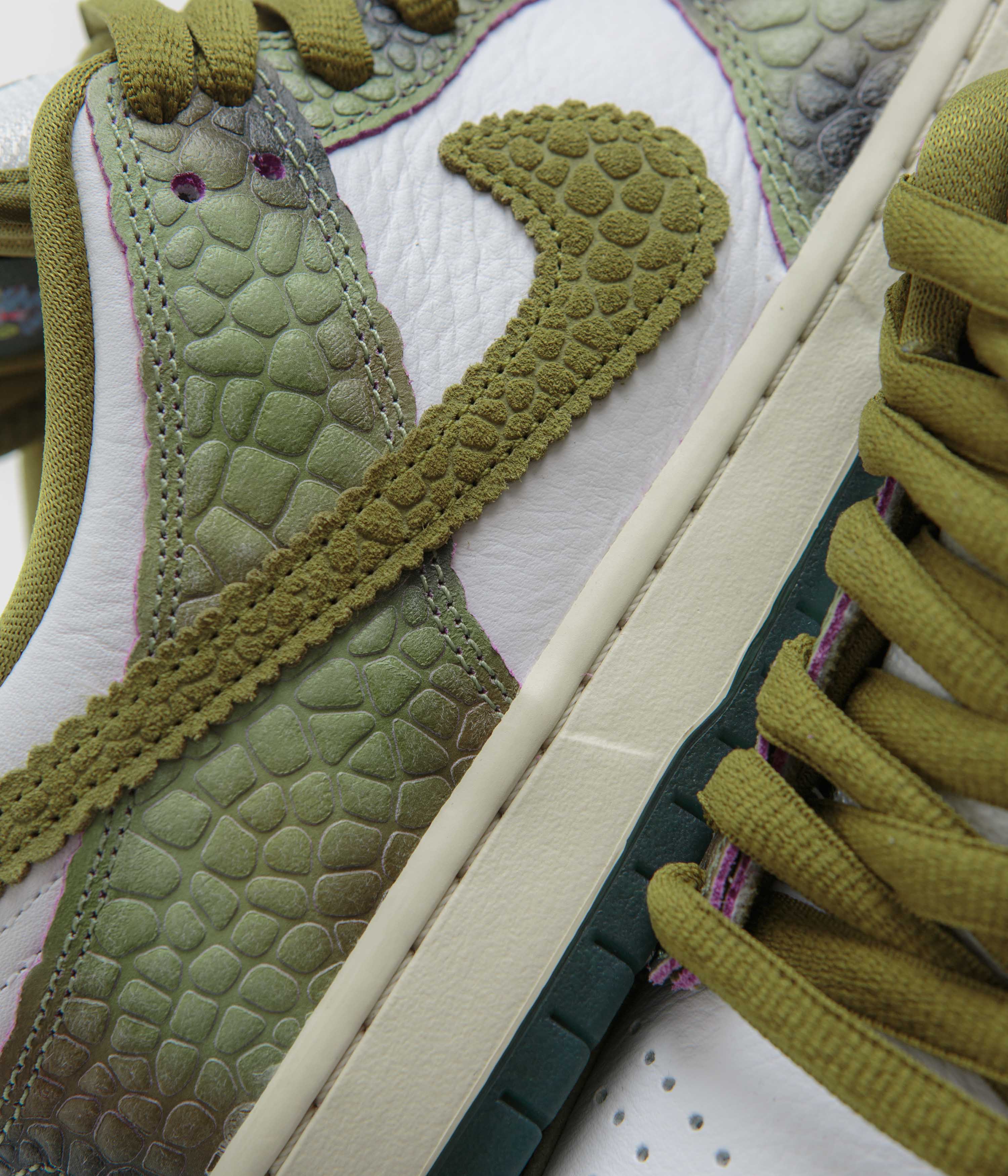 Nike SB x Alexis Sablone Dunk Low Pro 'Chameleon' Shoes - Oil Green / Desert Moss - White - Image 3