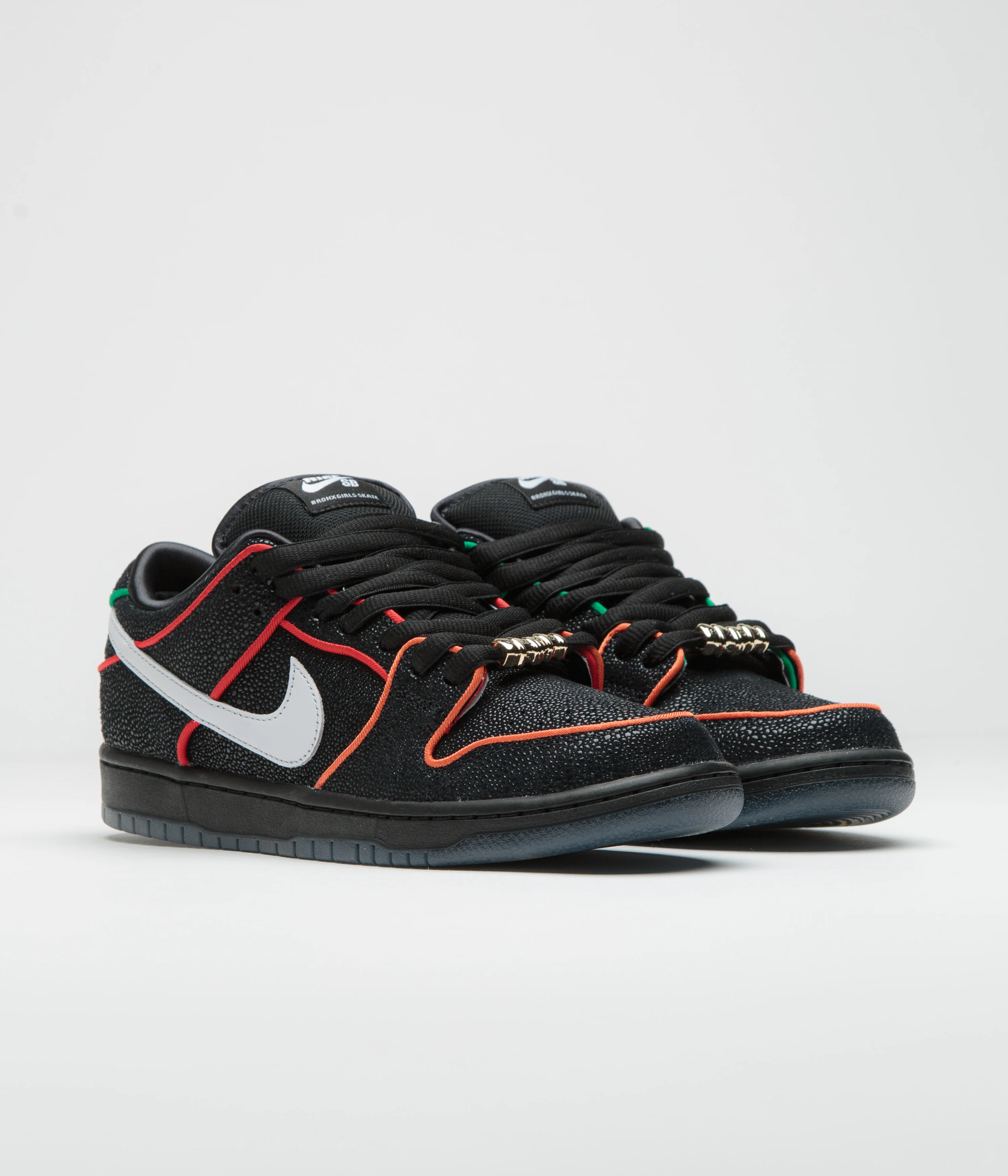 Nike SB x Bronx Girls Skate Dunk Low Pro Shoes - Black / White - Challenge Red - Total Orange - Image 2