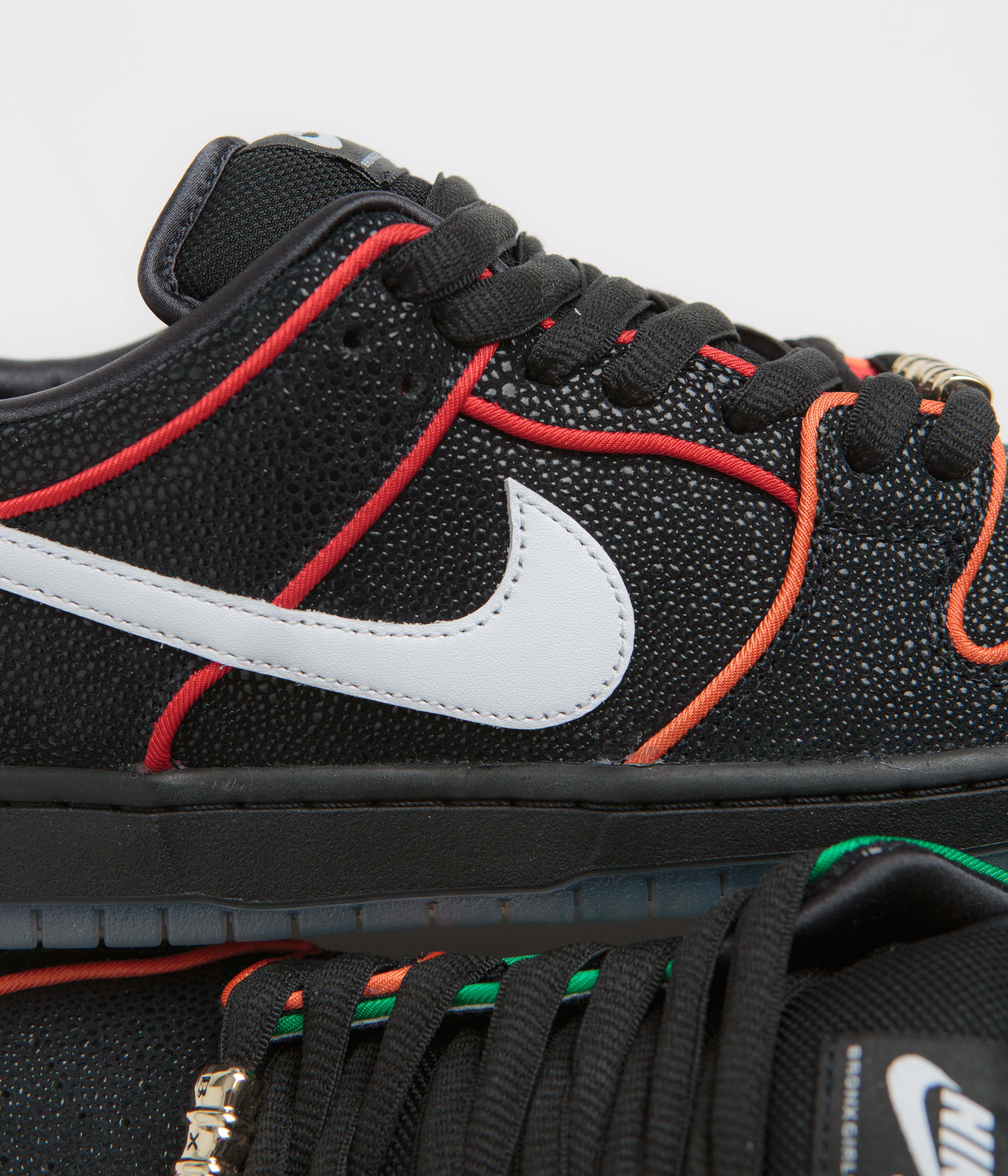 Nike SB x Bronx Girls Skate Dunk Low Pro Shoes - Black / White - Challenge Red - Total Orange - Image 3