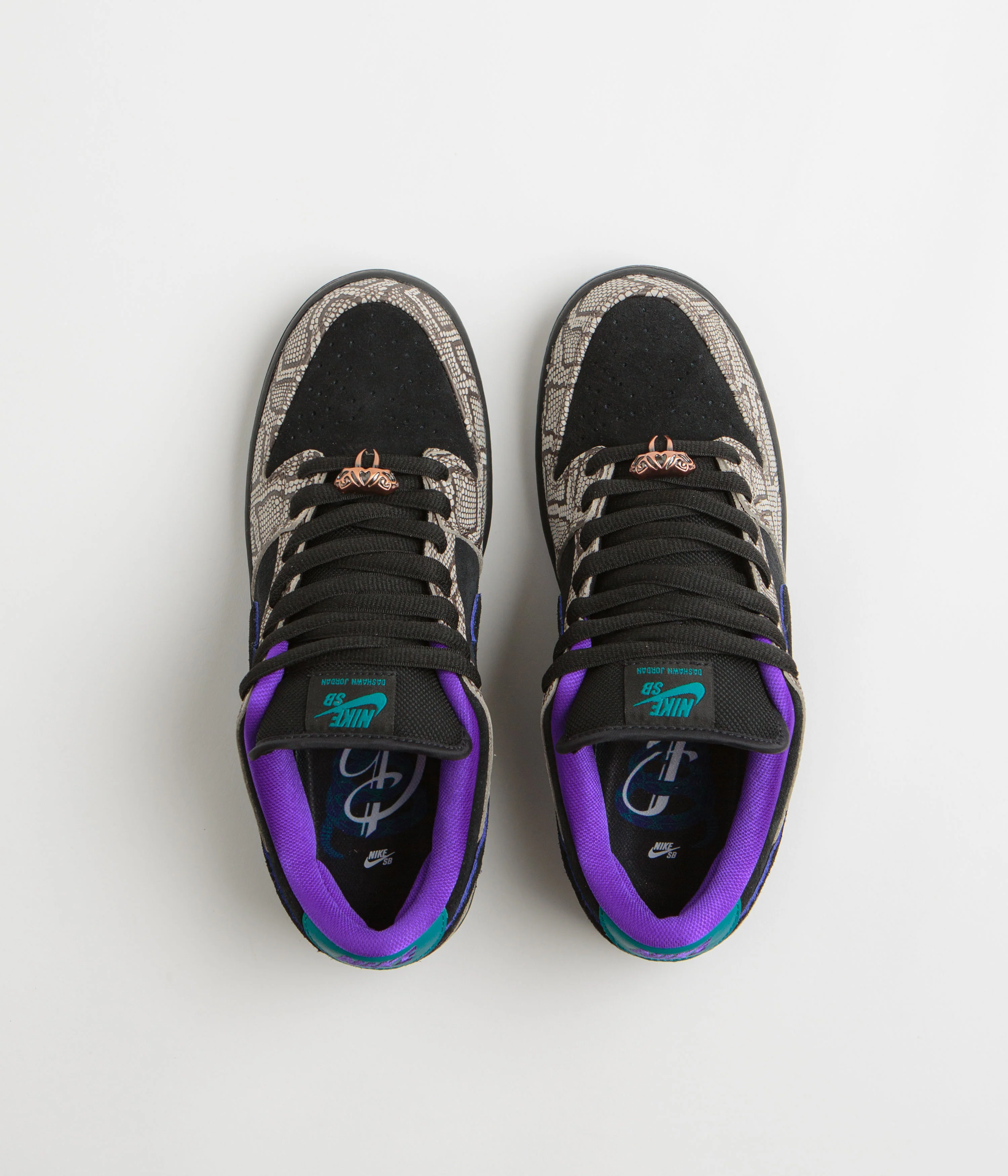 Nike SB x Dashawn Jordan Dunk Low Pro Shoes - String / Black - Bright Spruce - Fierce Purple - Image 8