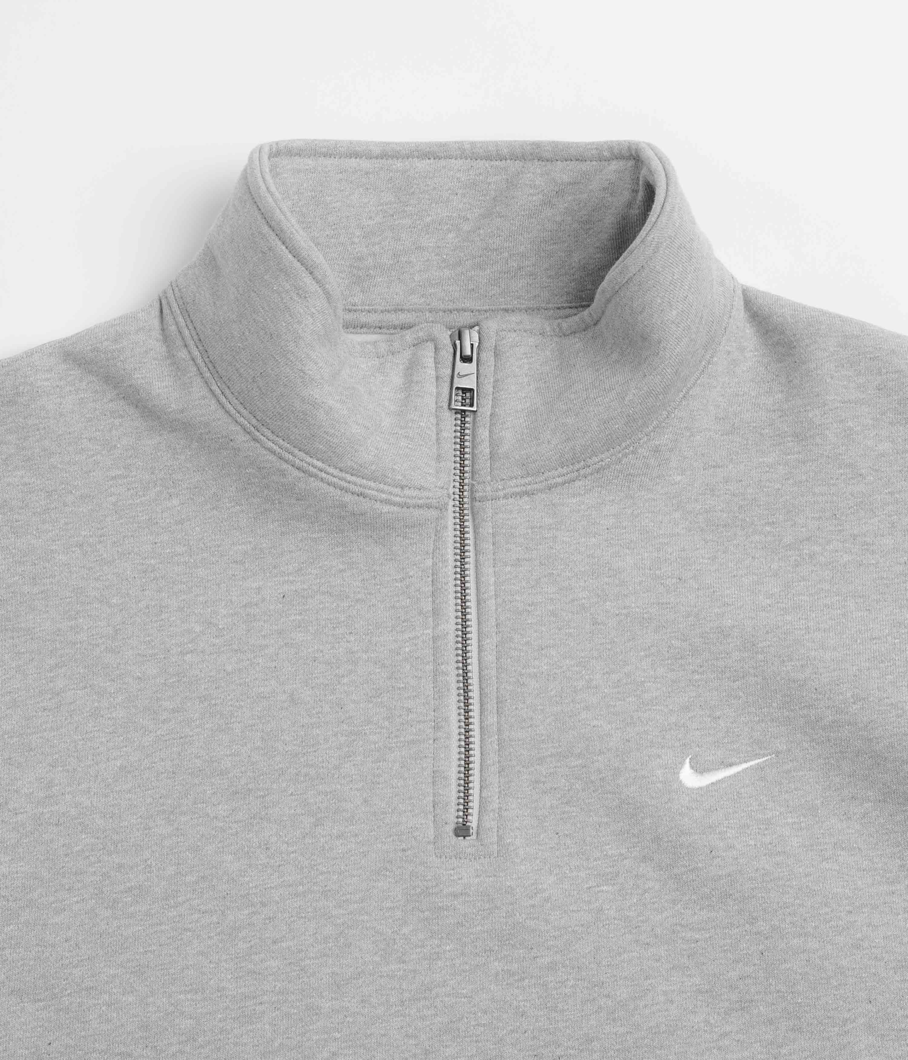 Nike Solo Swoosh 1/4 Zip Sweatshirt - Dark Grey Heather / White - Image 2