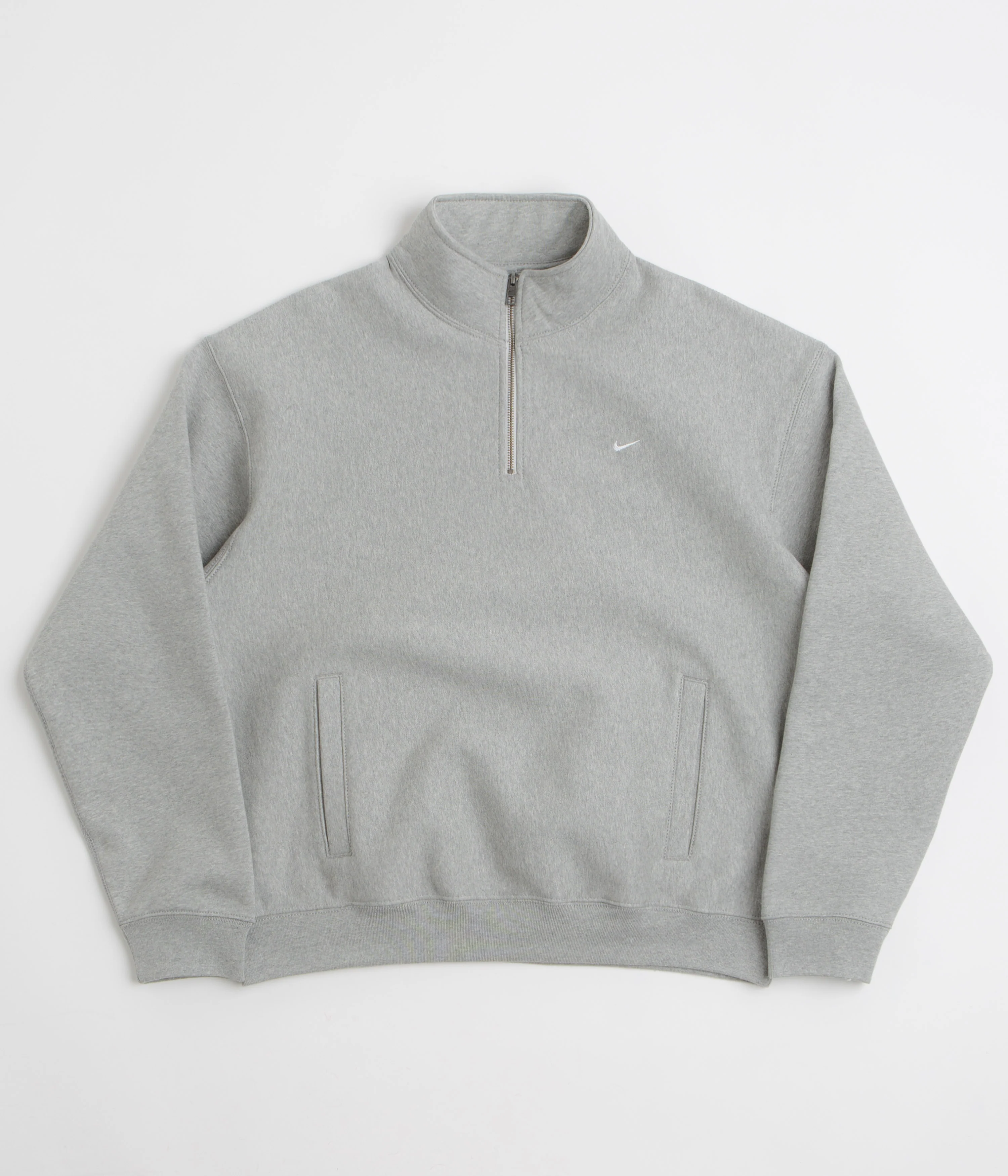 Nike Solo Swoosh Quarter Zip Sweatshirt - Dark Grey Heather / White