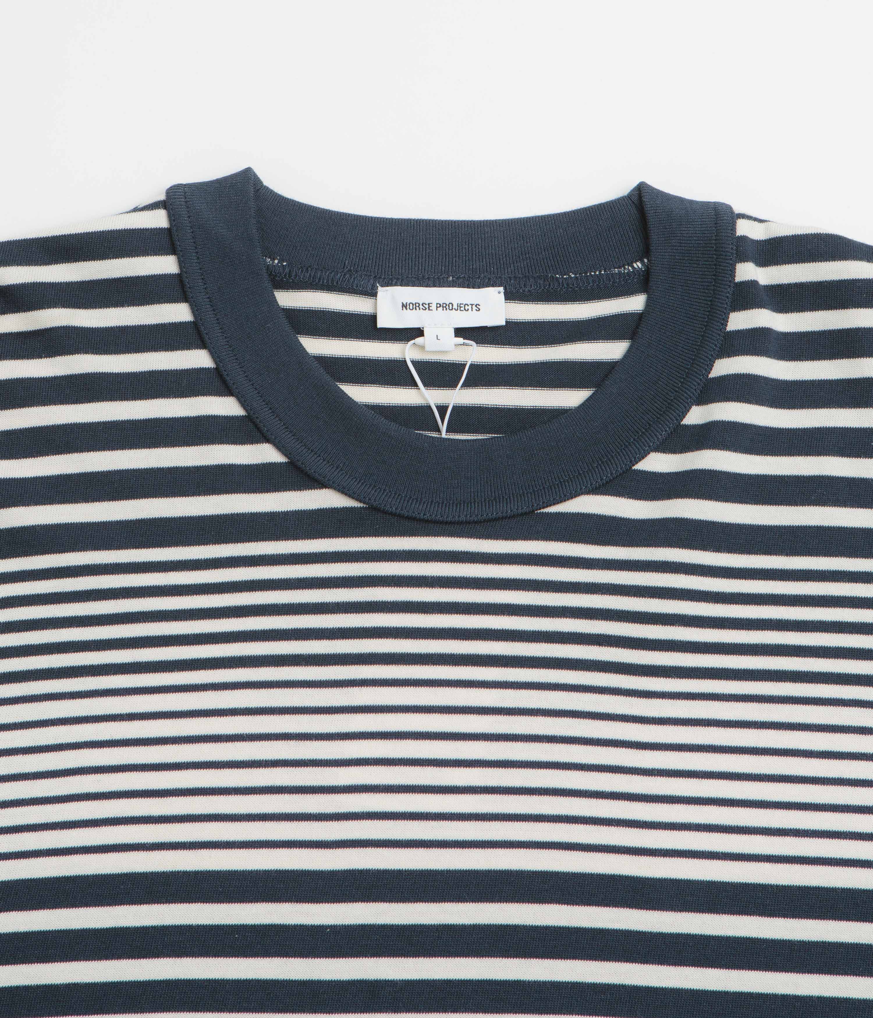 Norse Projects Isefjord Multi Stripe Heavy Long Sleeve T-Shirt - Dark Navy - Image 2
