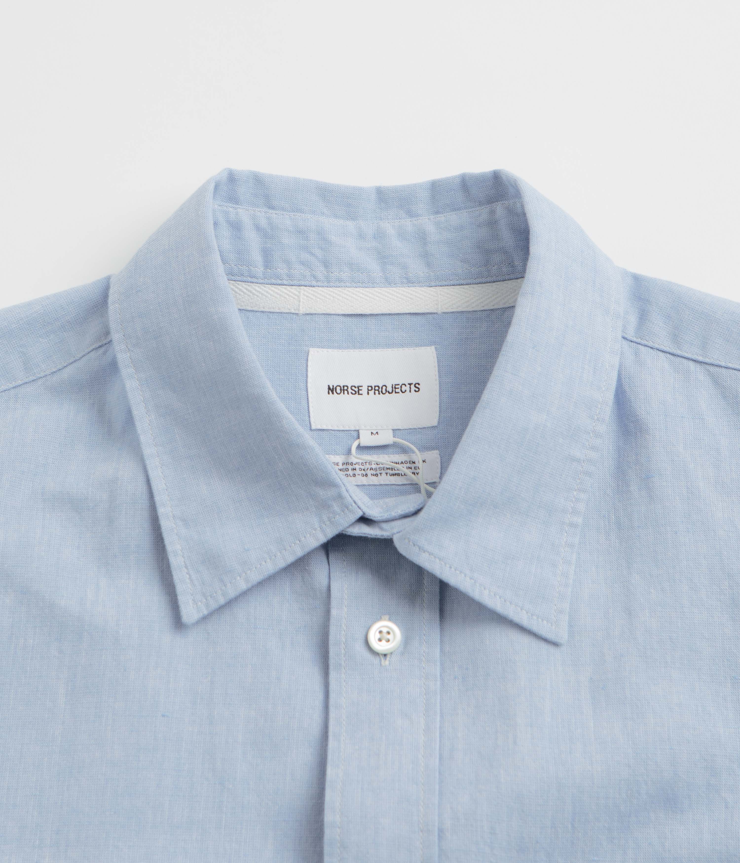 Norse Projects Ivan Relaxed Cotton Linen Short Sleeve Shirt - Pale Blue - Image 2