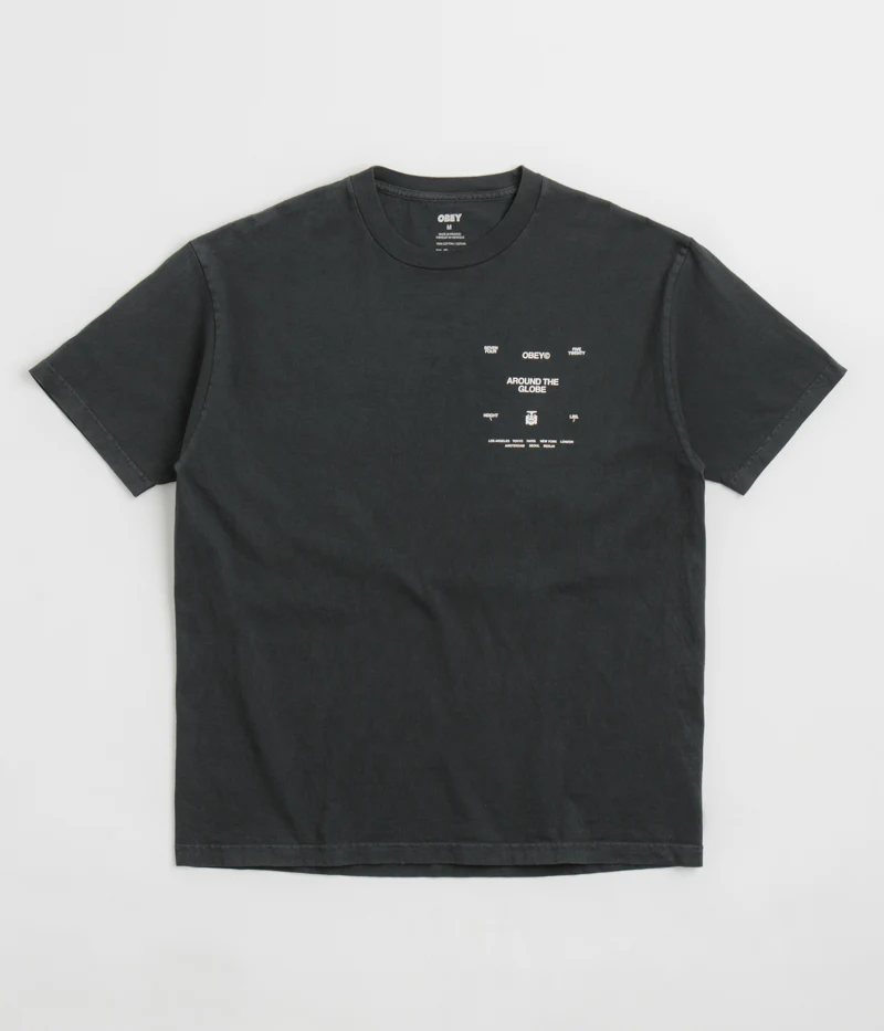 Obey Around The Globe T-Shirt - Pigment True Vintage Black - Image 2