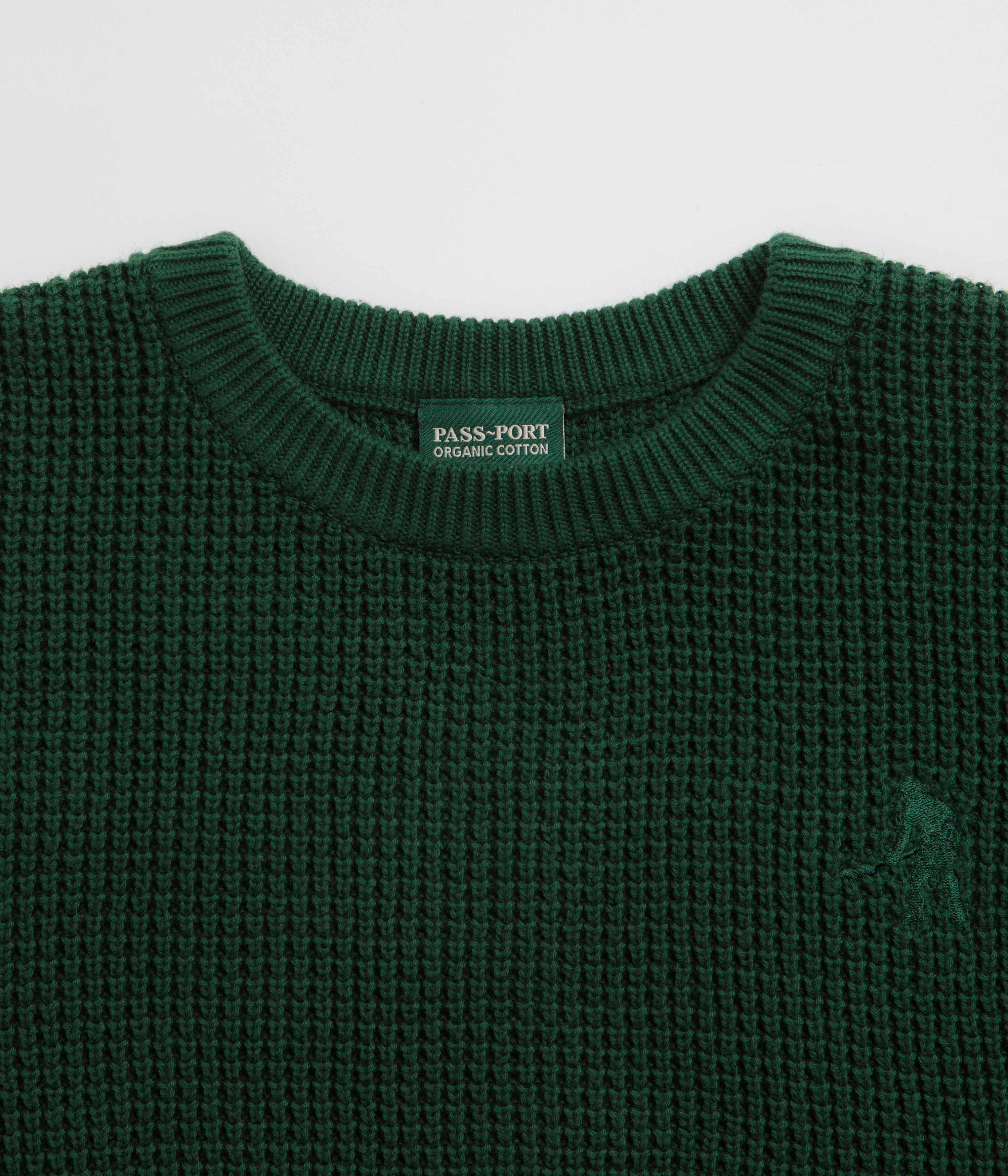 Pass Port Organic Cotton Waffle Knit Sweatshirt - Dark Green - Image 4