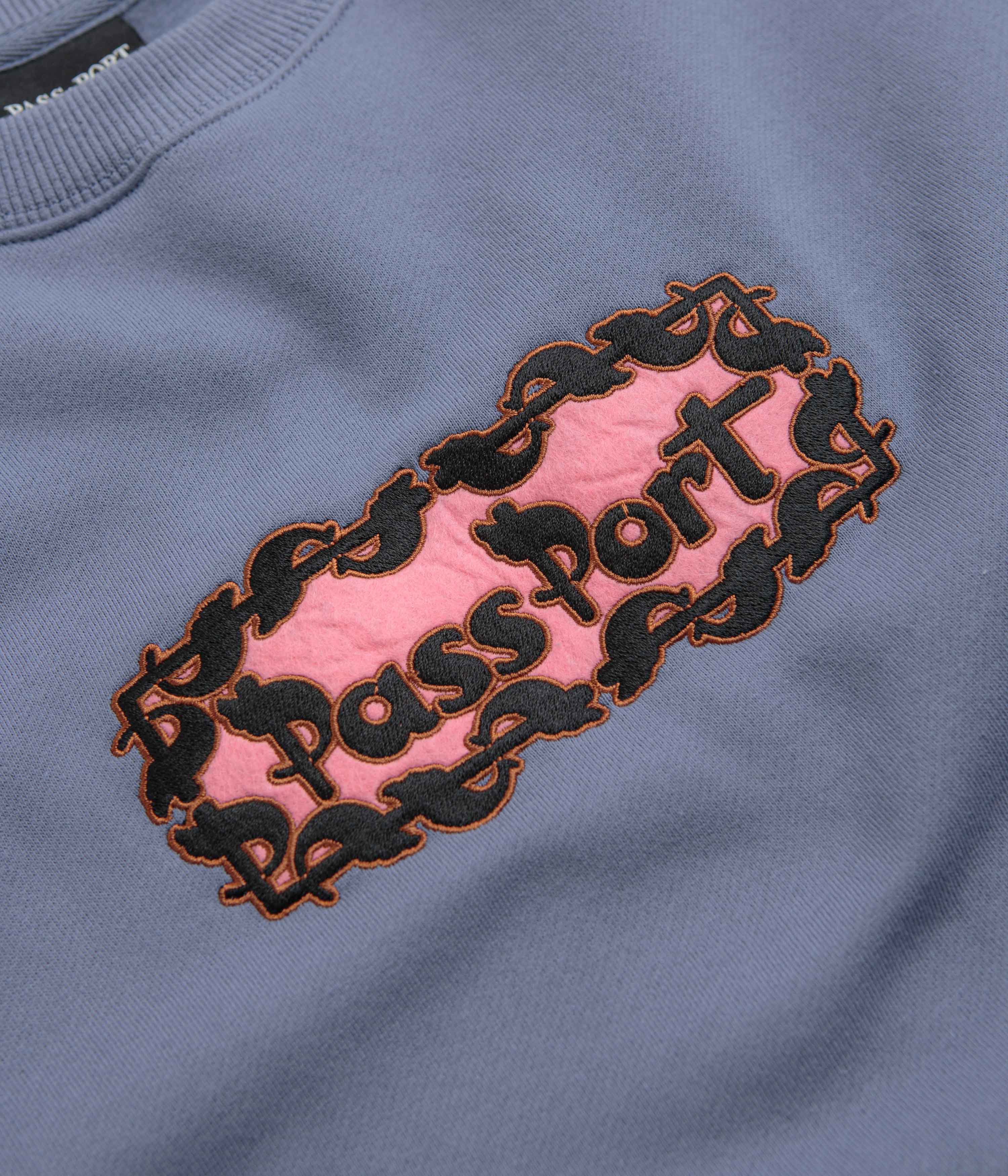 Pass Port Pattoned Crewneck Sweatshirt - Washed Out Blue - Image 3