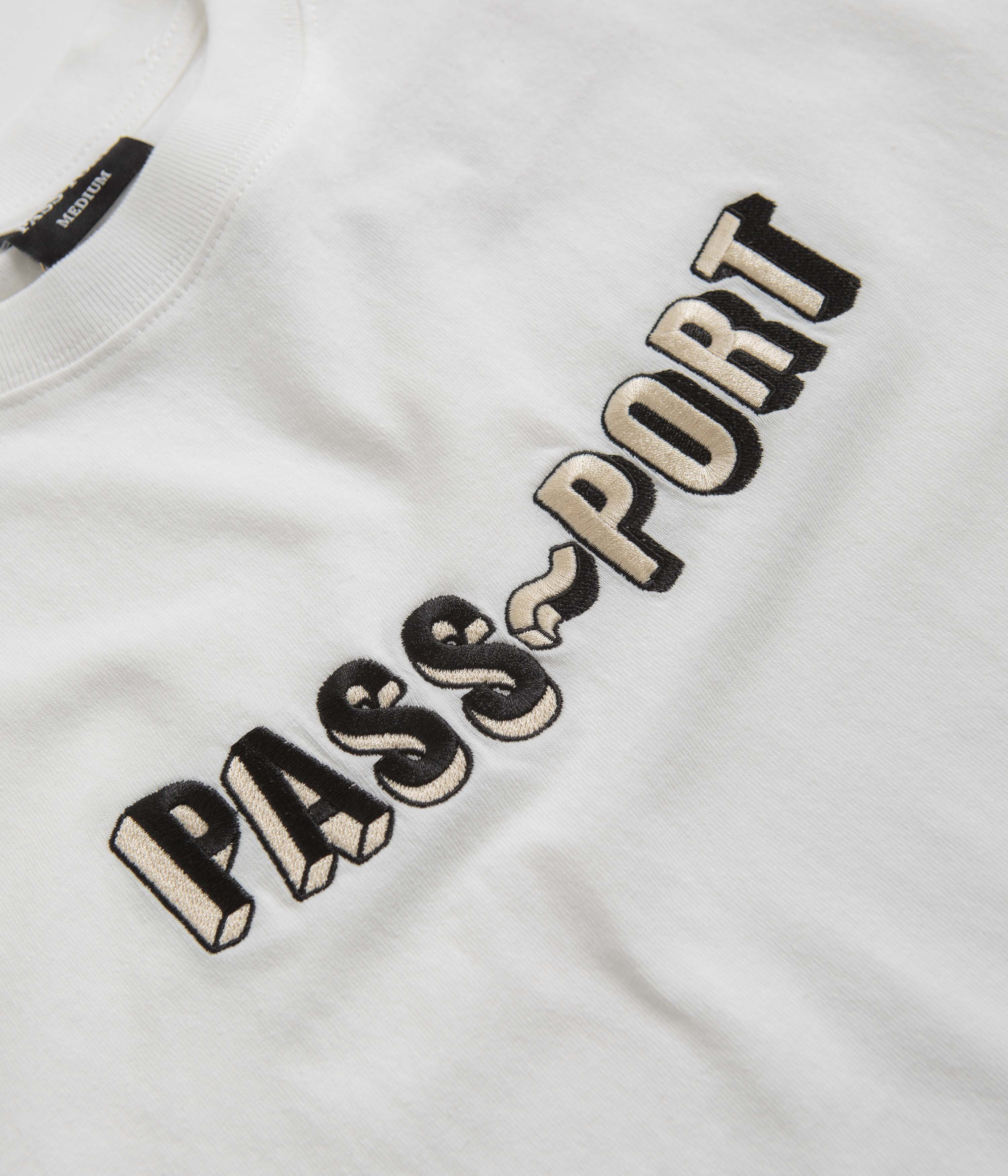 Pass Port Sunken Logo Embroidery T-Shirt - White - Image 2