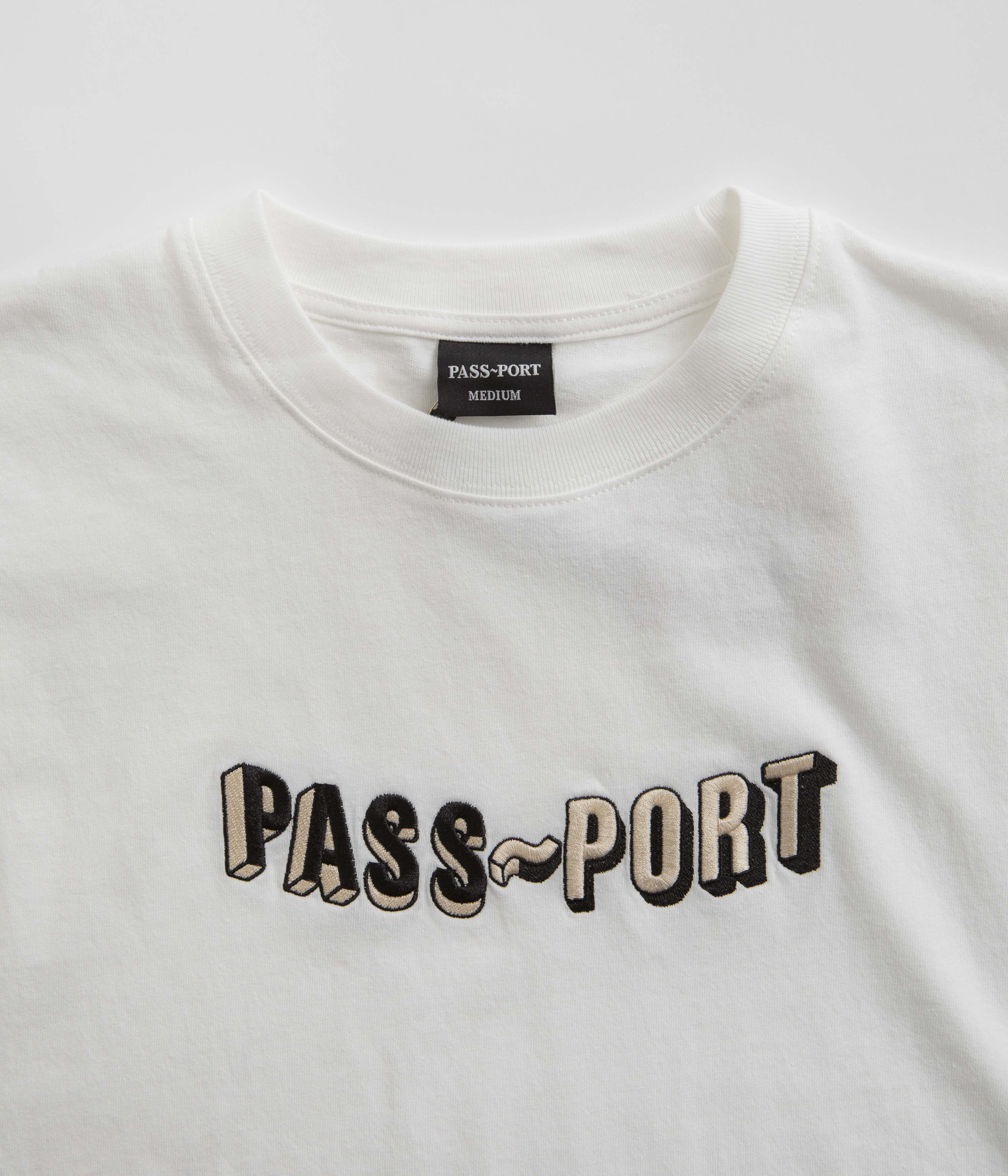 Pass Port Sunken Logo Embroidery T-Shirt - White - Image 3