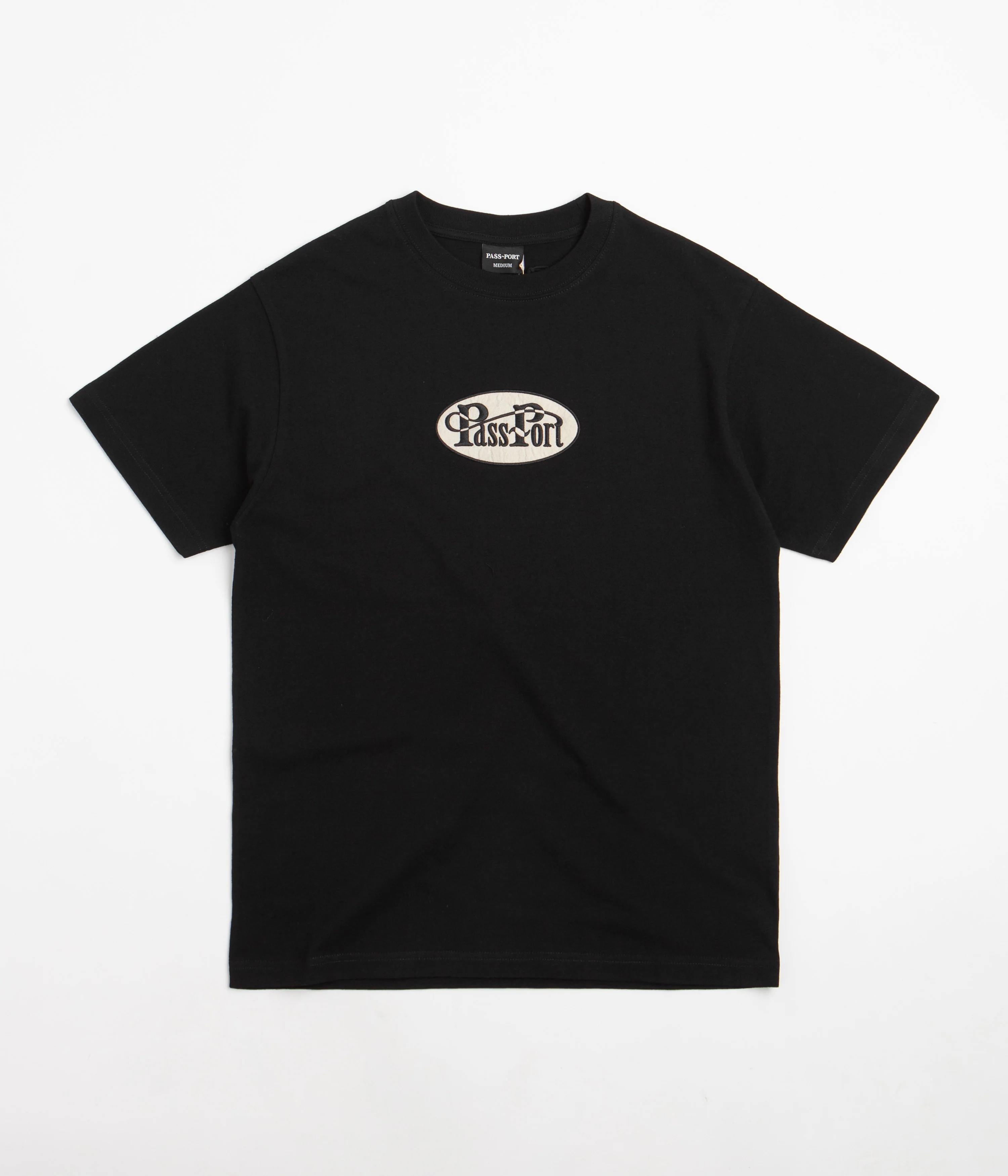 Pass Port Whip Embroidery T-Shirt - Black