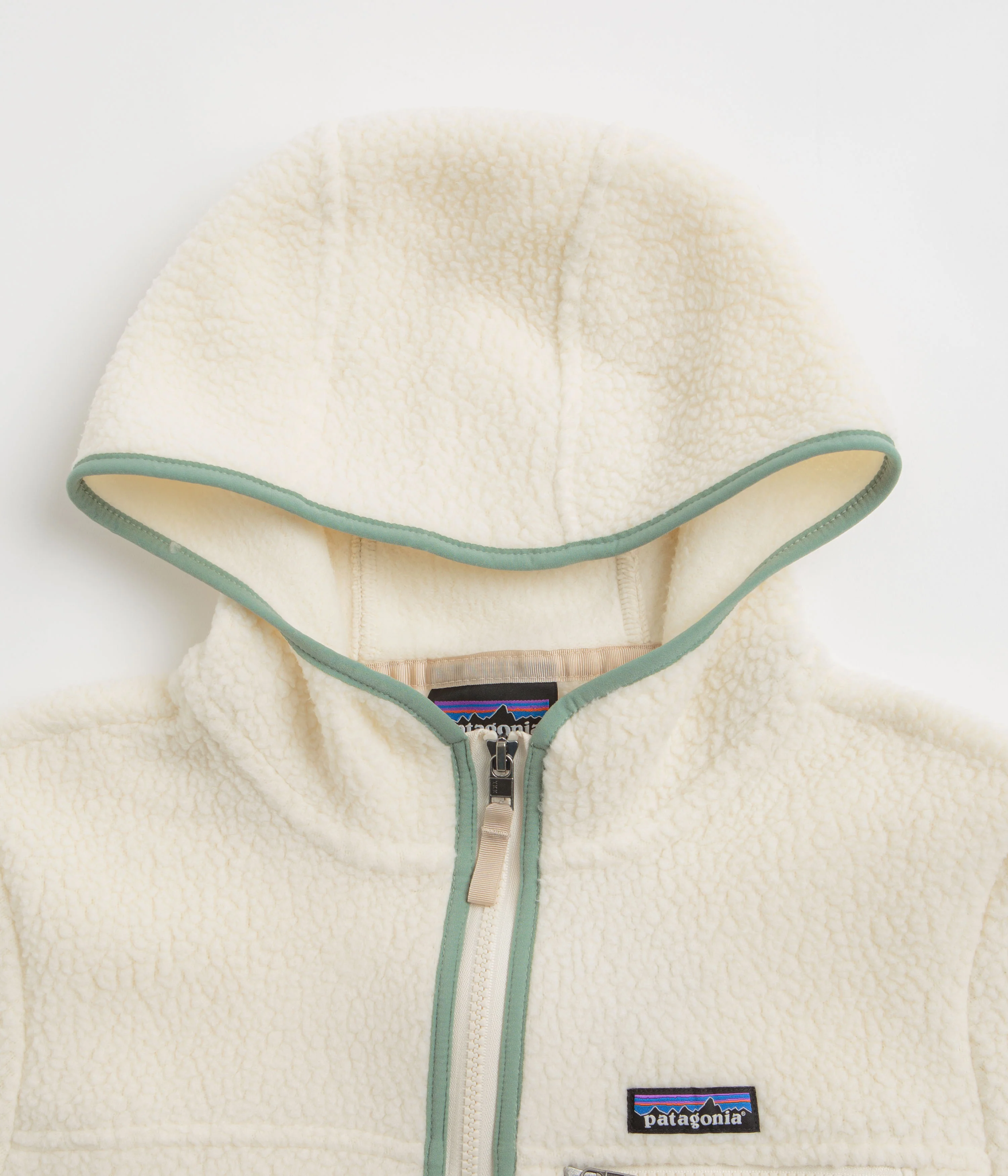 Patagonia Womens Retro Pile Hooded Fleece - Natural / Ellwood Green - Image 4