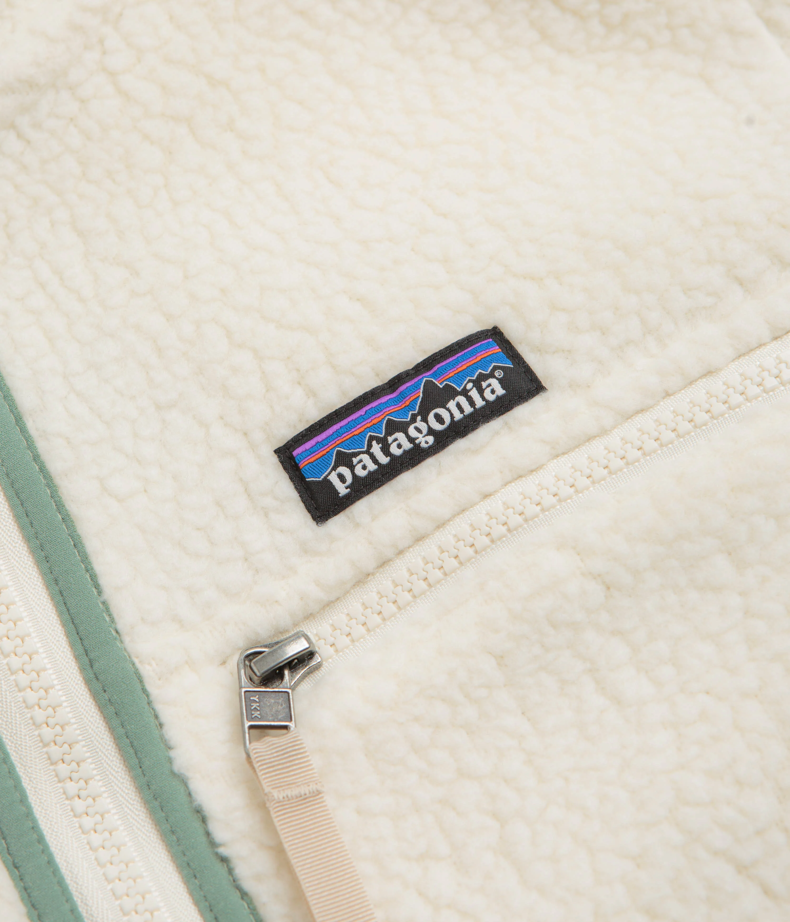 Patagonia Womens Retro Pile Hooded Fleece - Natural / Ellwood Green - Image 5