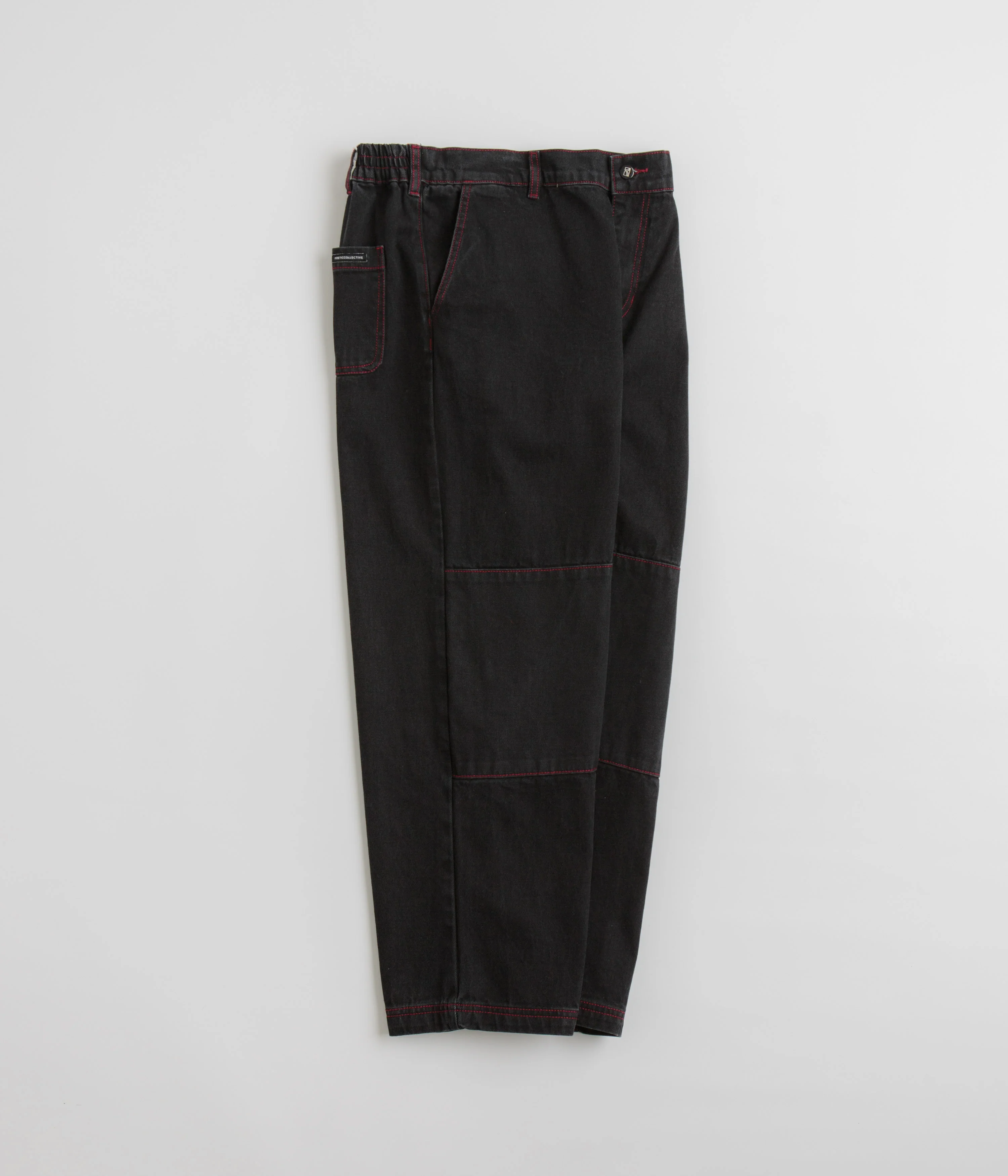 Poetic Collective Denim Sculptor Pants - Black / Red Stitch - Image 2