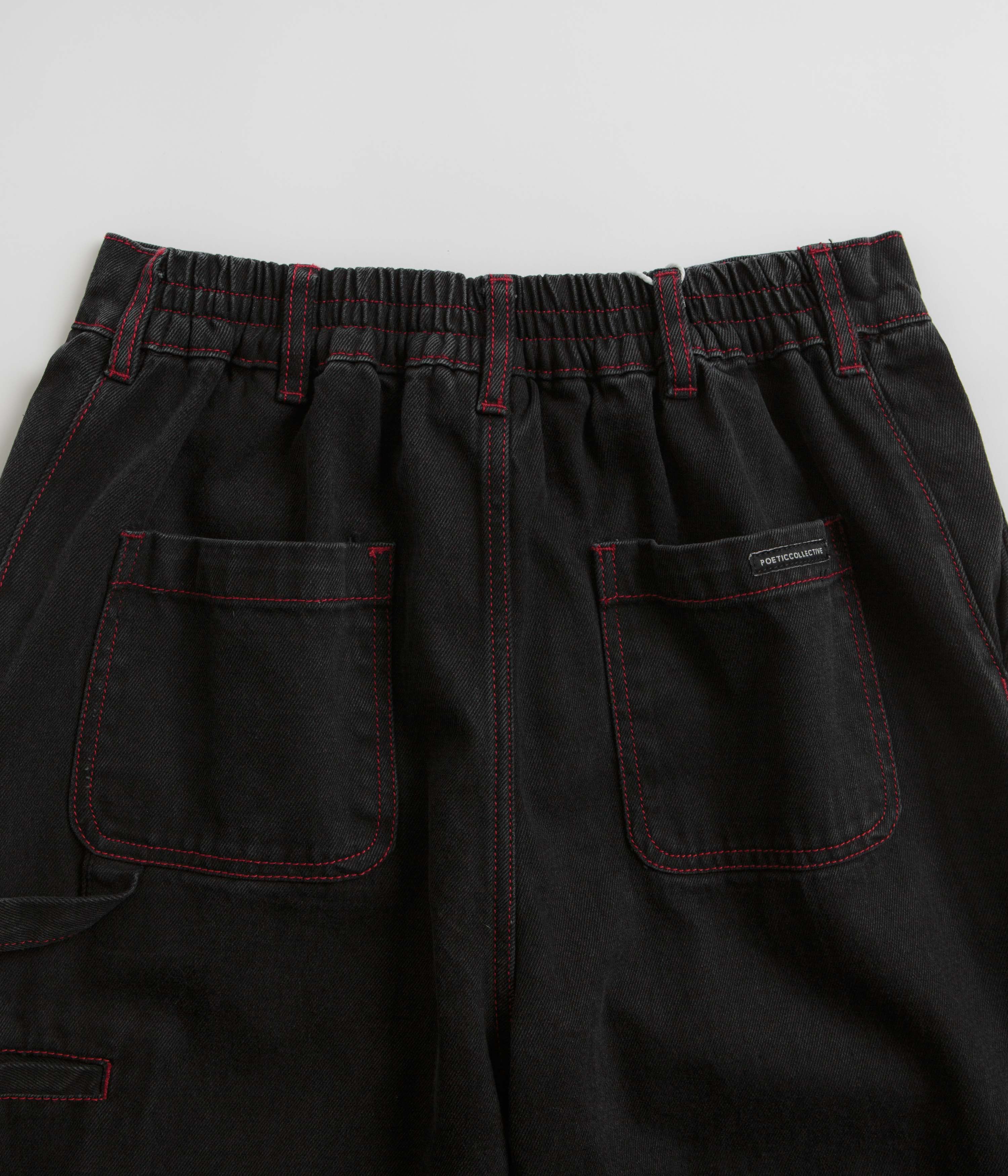 Poetic Collective Denim Sculptor Pants - Black / Red Stitch - Image 6