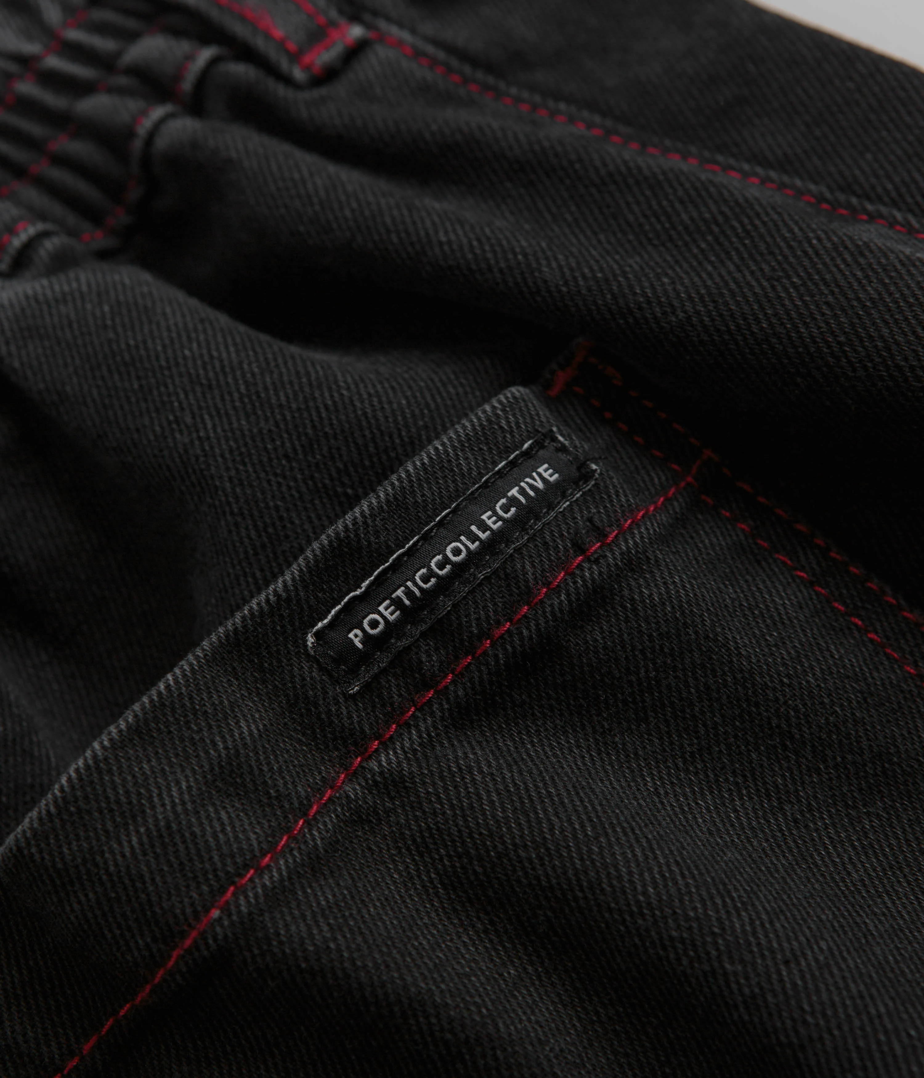 Poetic Collective Denim Sculptor Pants - Black / Red Stitch - Image 8