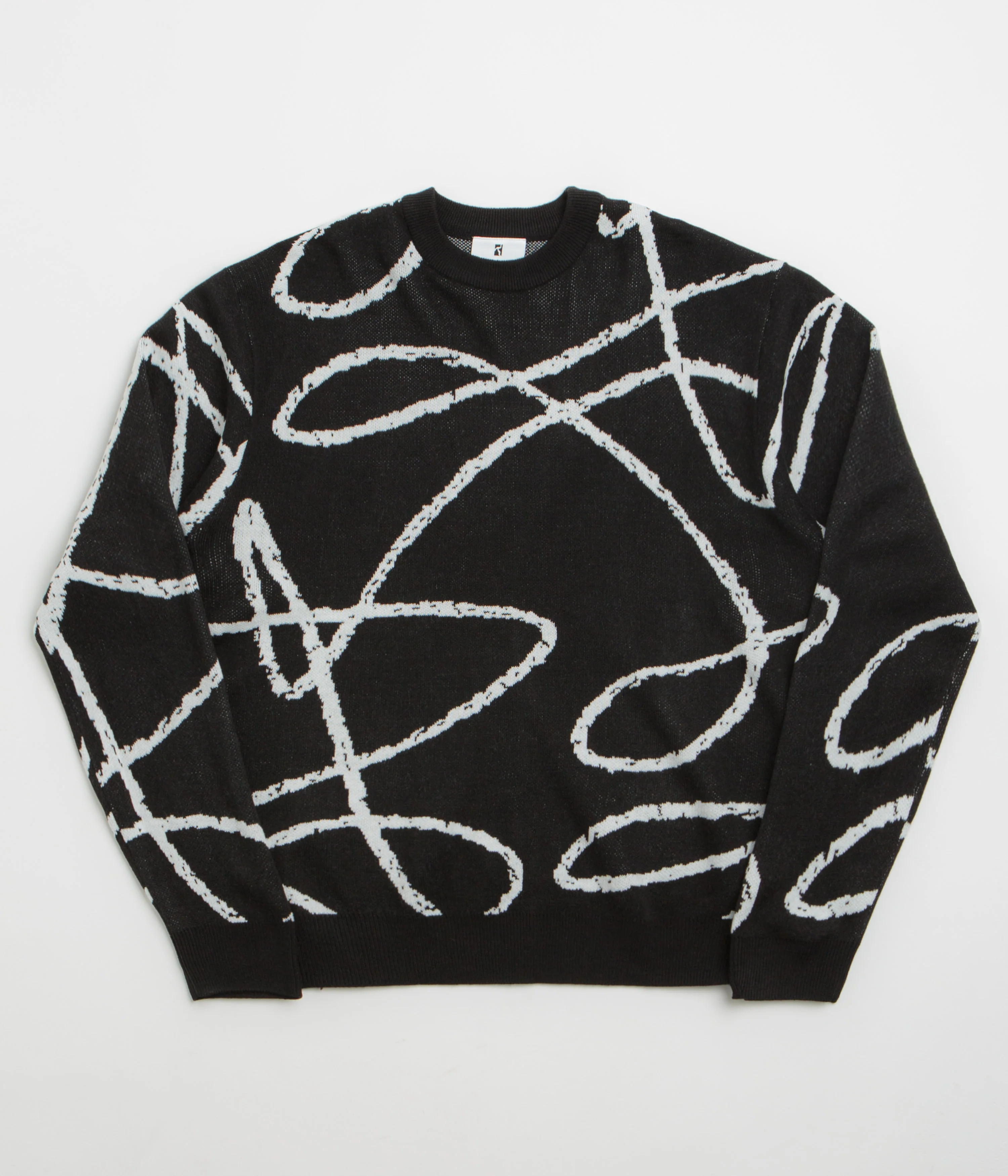Poetic Collective Doodle Jacquard Knitted Crewneck Sweatshirt - Black
