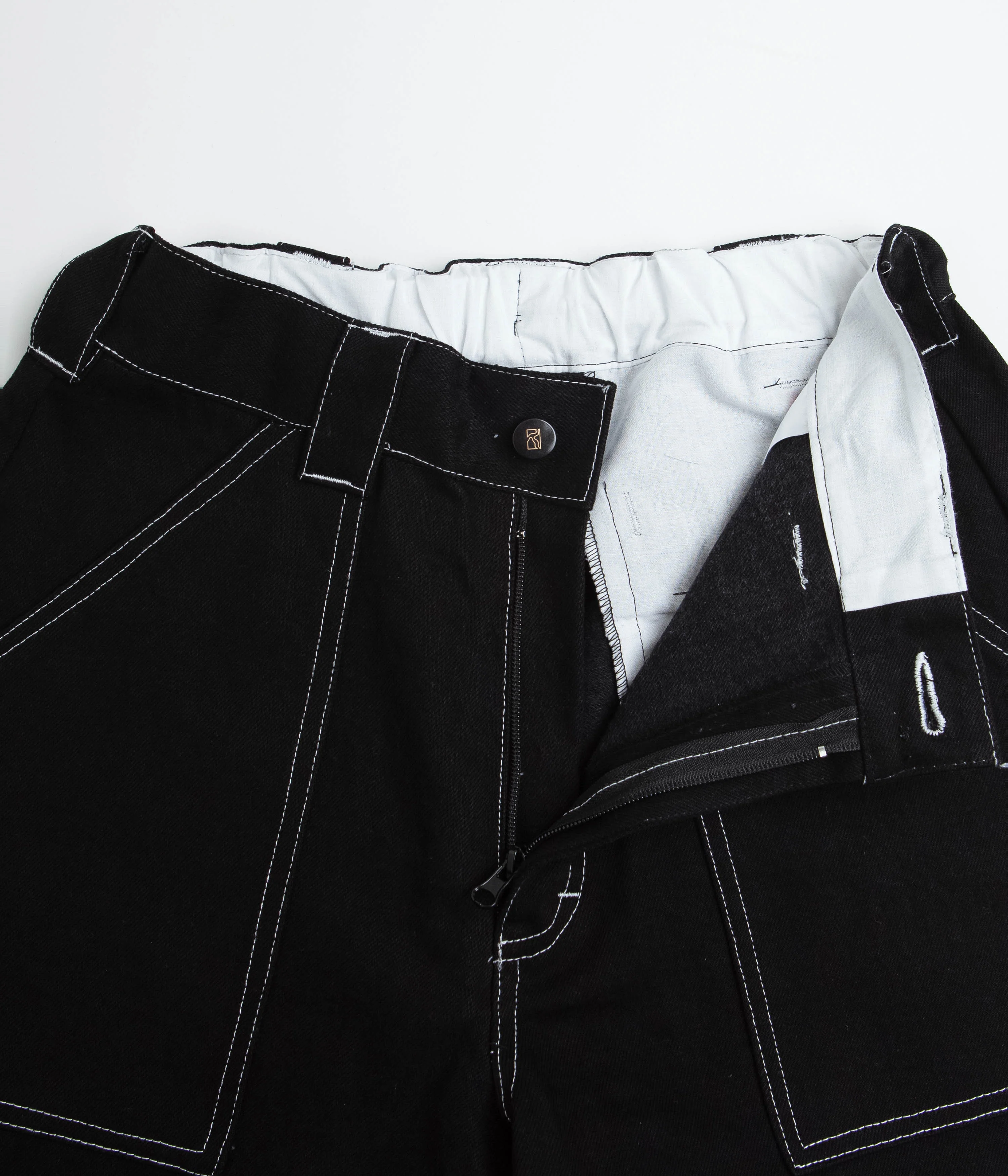 Poetic Collective Painter Shorts - Black Denim / White Stitch - Image 5