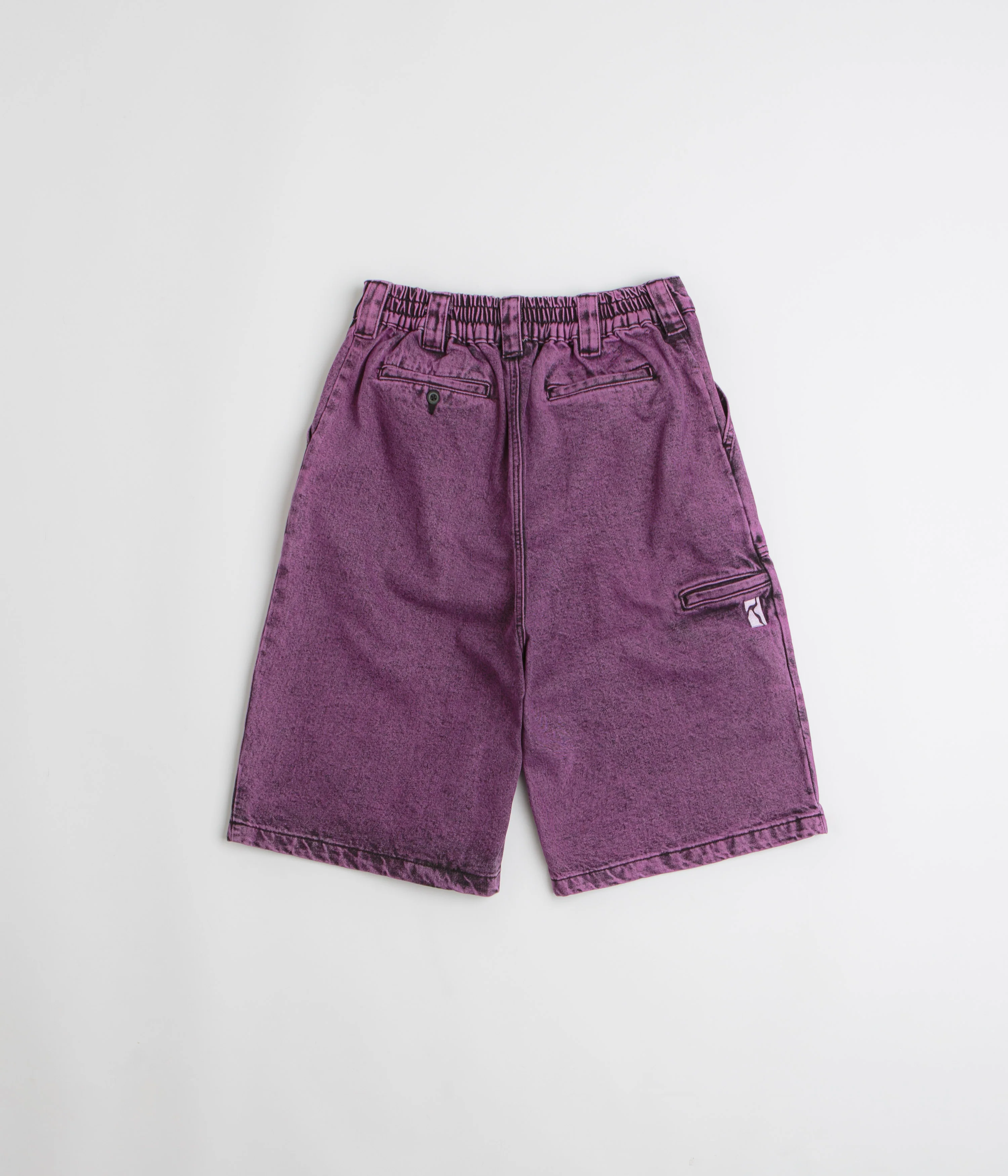 Poetic Collective x flatspot Painter Shorts - Purple Acid Wash Denim - Image 3