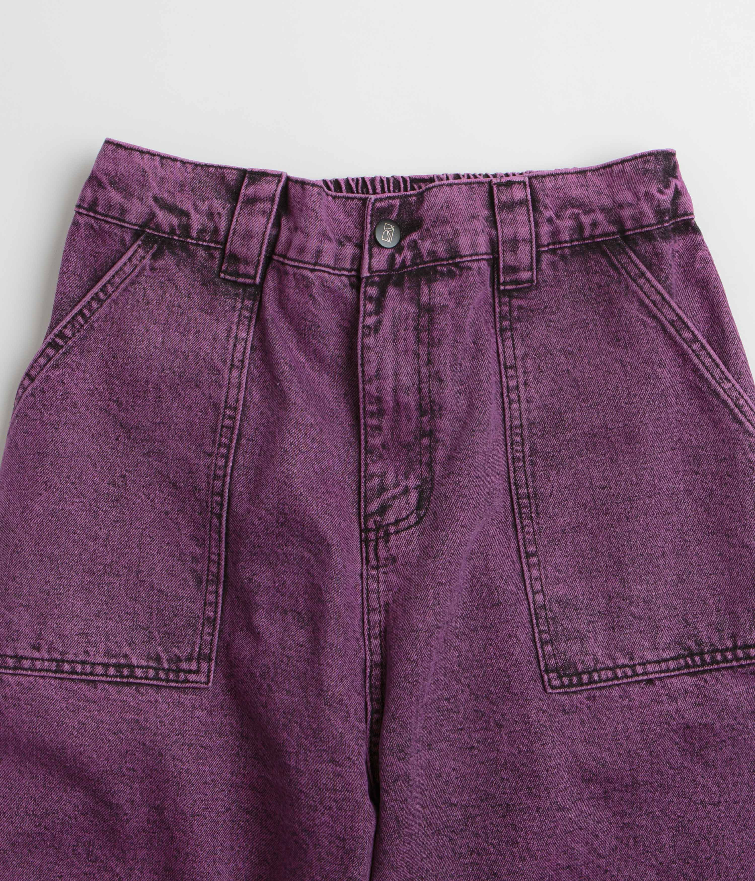 Poetic Collective x flatspot Painter Shorts - Purple Acid Wash Denim - Image 4