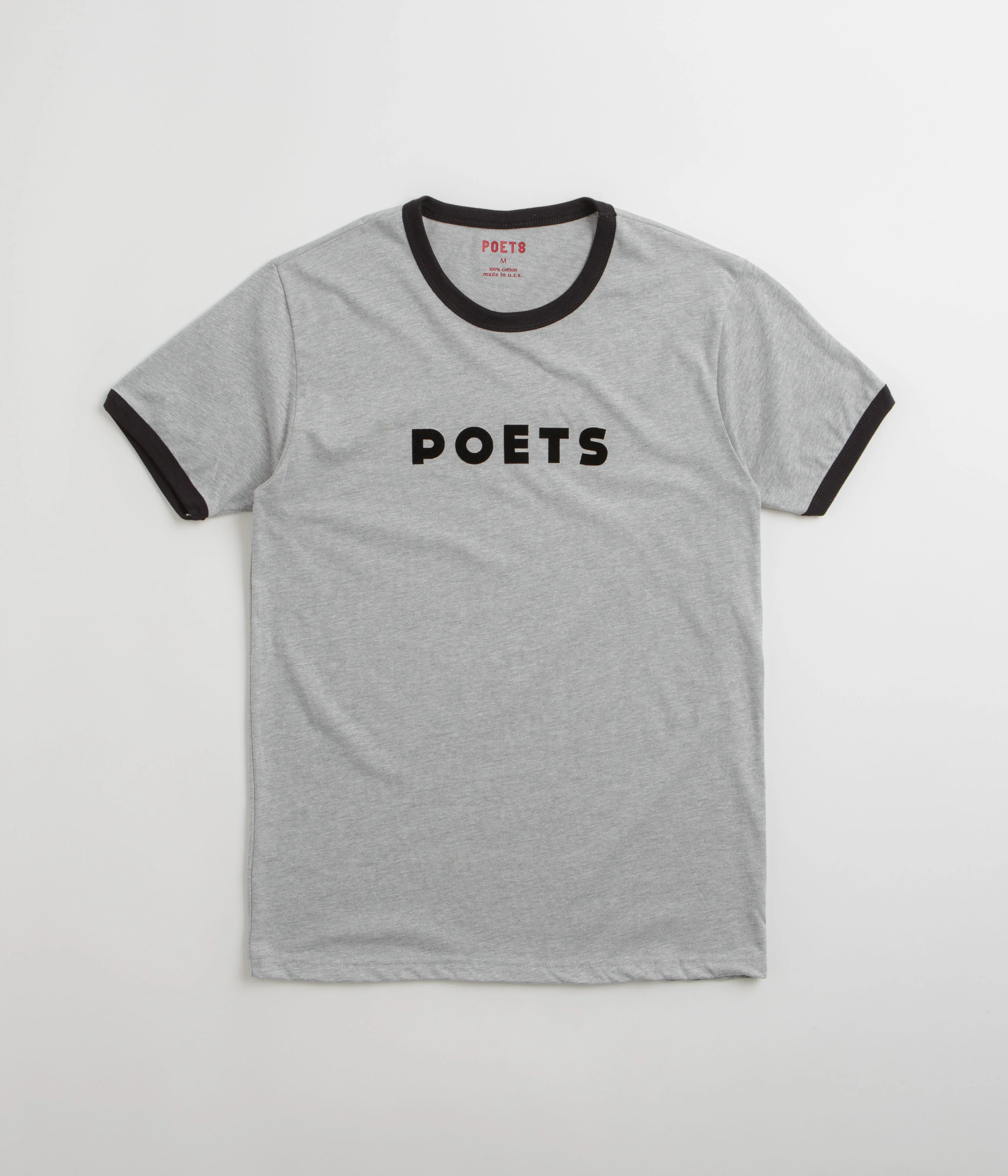 Poets Base Ringer Flocked T-Shirt - Heather Grey