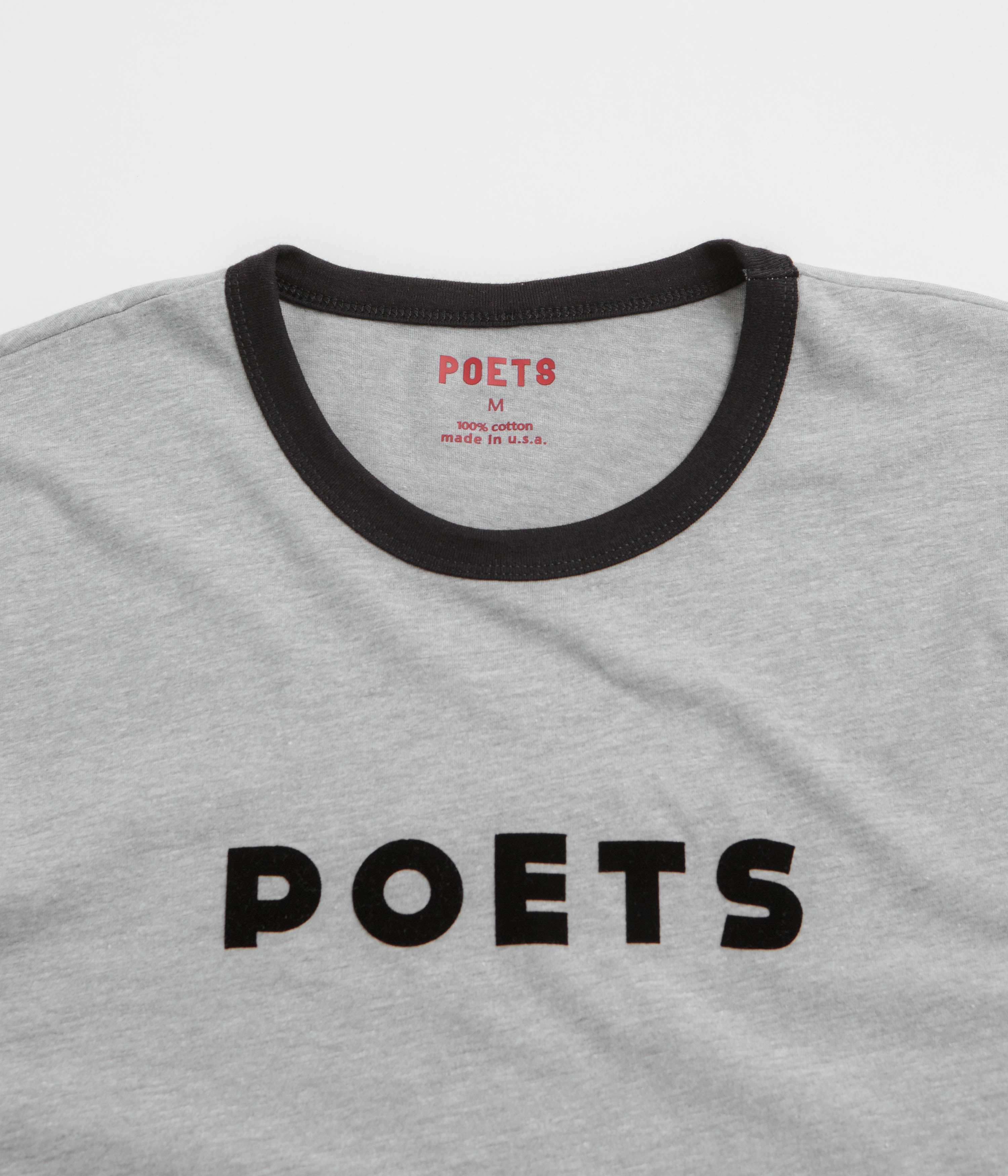 Poets Base Ringer Flocked T-Shirt - Heather Grey - Image 3