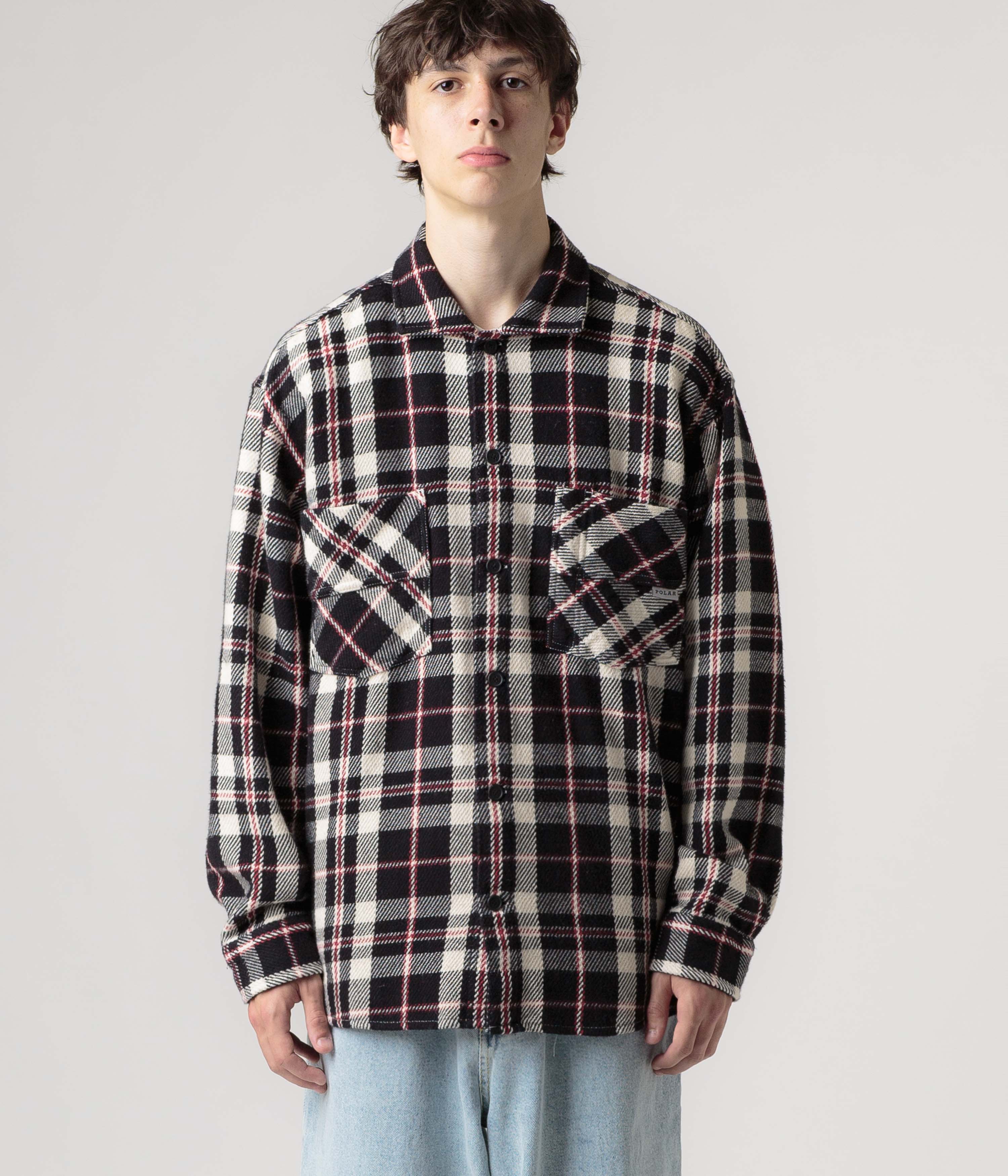 Polar Big Boy Flannel Overshirt - Black / Cloud White / Red - Image 5