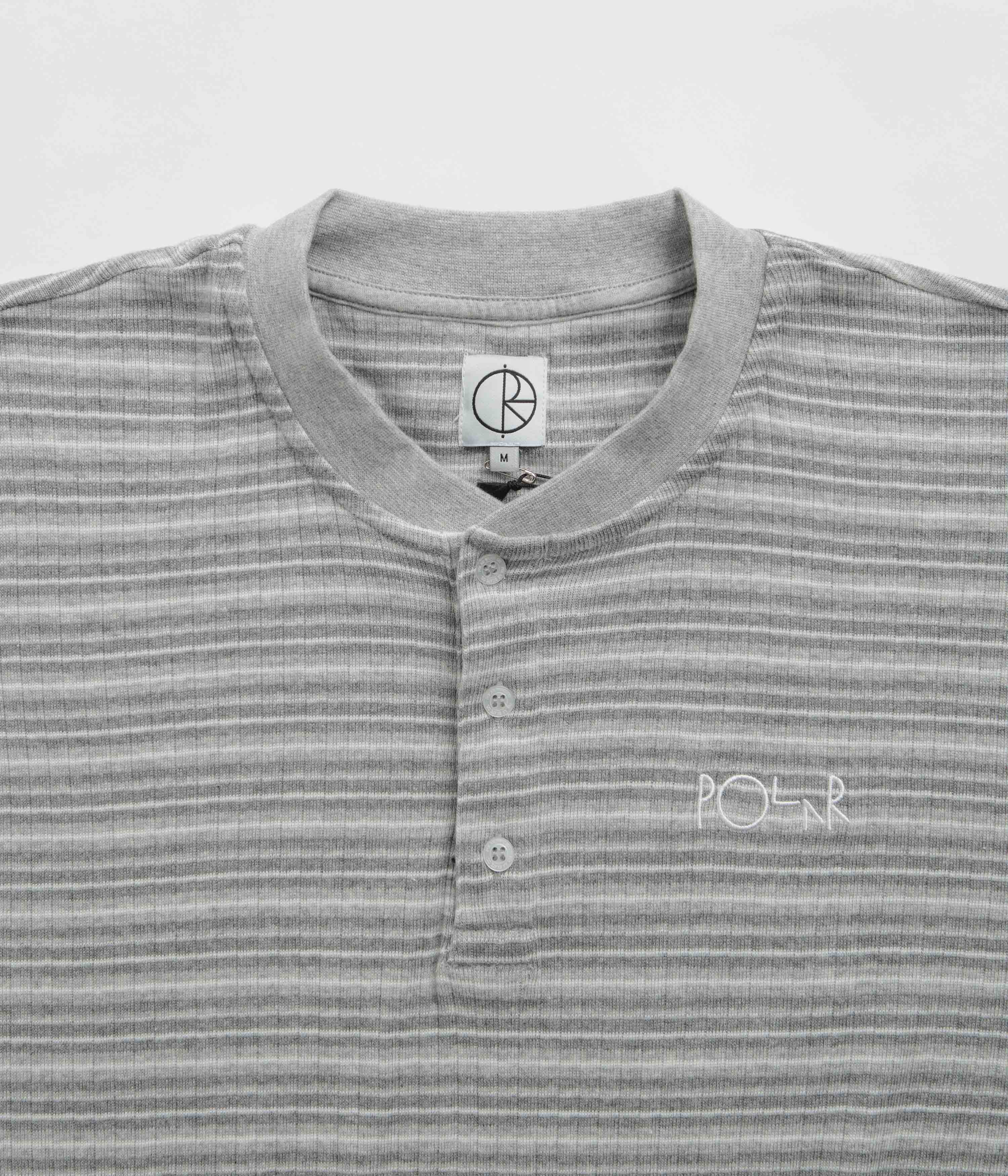 Polar Stripe Rib Henley T-Shirt - Heather Grey - Image 3