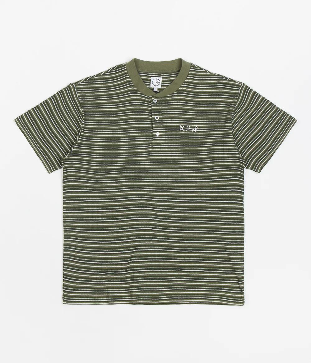 Polar Stripe Rib Henley T-Shirt - Uniform Green