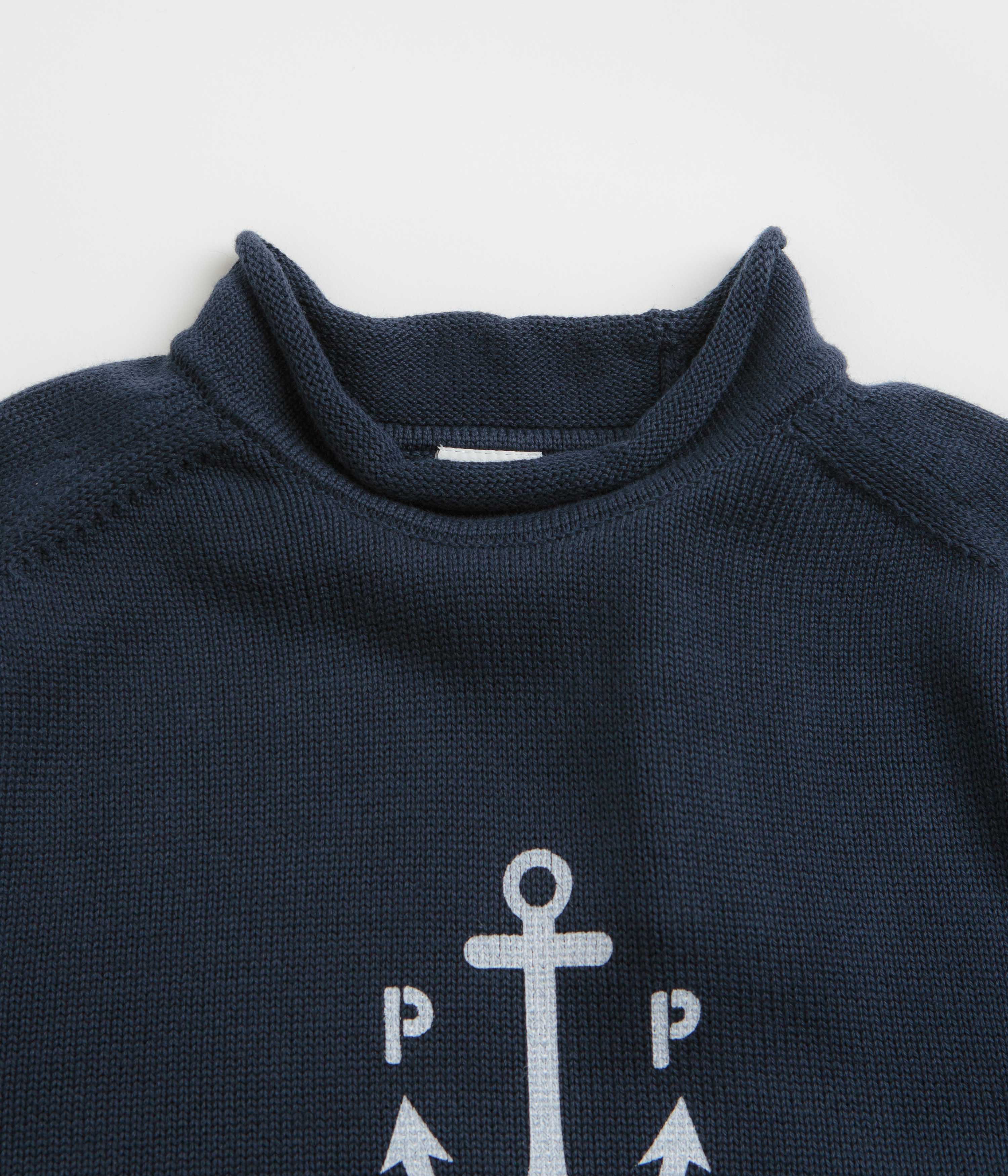 Pop Trading Company Captain Knitted Crewneck Sweatshirt - Navy - Image 2