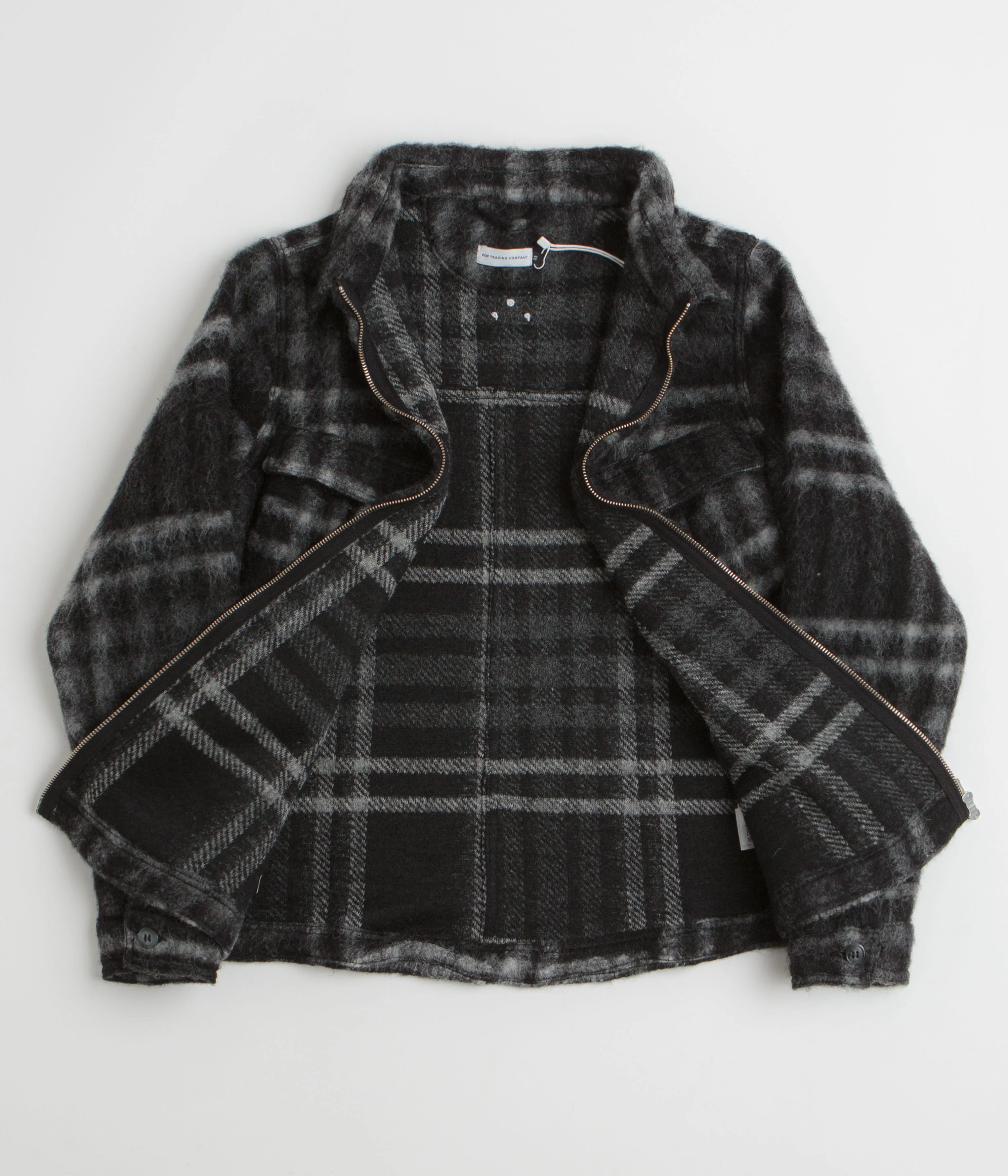 Pop Trading Company Checked Wool Shirt Jacket - Black / Charcoal - Image 2