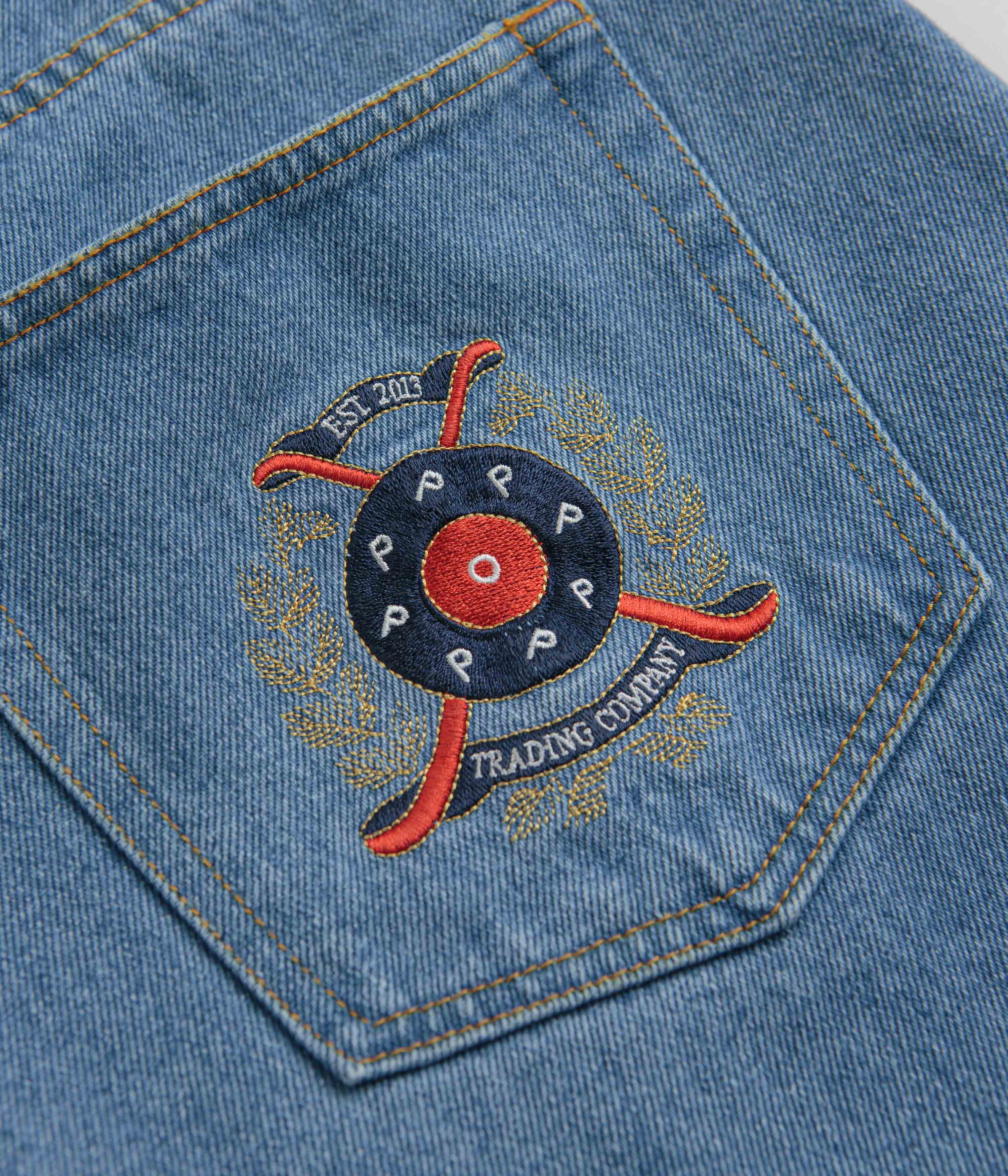 Pop Trading Company Crest Denim DRS Pants - Stonewash - Image 7