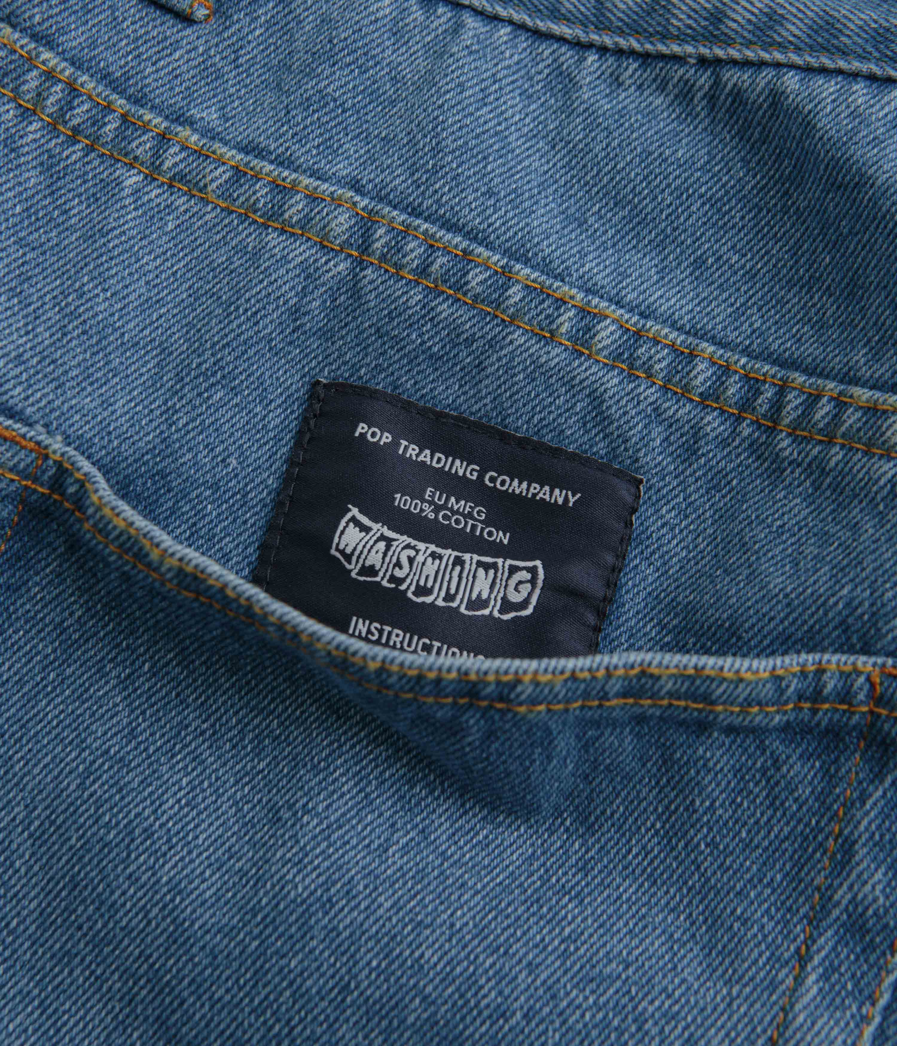 Pop Trading Company Crest Denim DRS Pants - Stonewash - Image 8