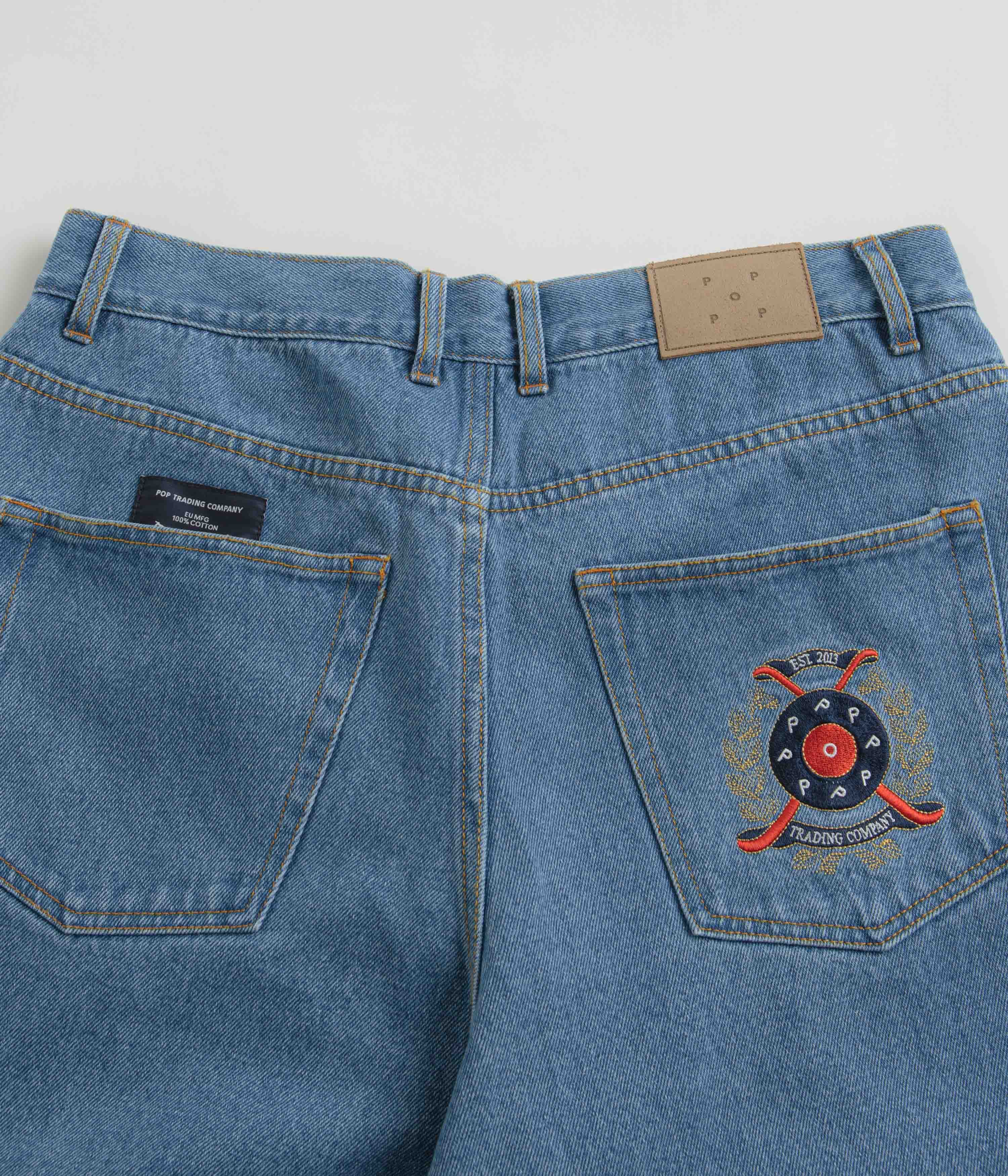 Pop Trading Company Crest Denim DRS Pants - Stonewash - Image 9