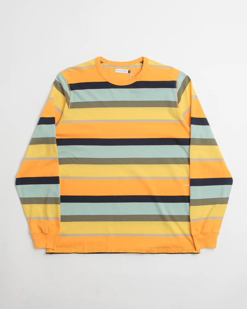 Pop Trading Company Striped Logo Long Sleeve T-Shirt - Yellow / Multicolour - Image 2