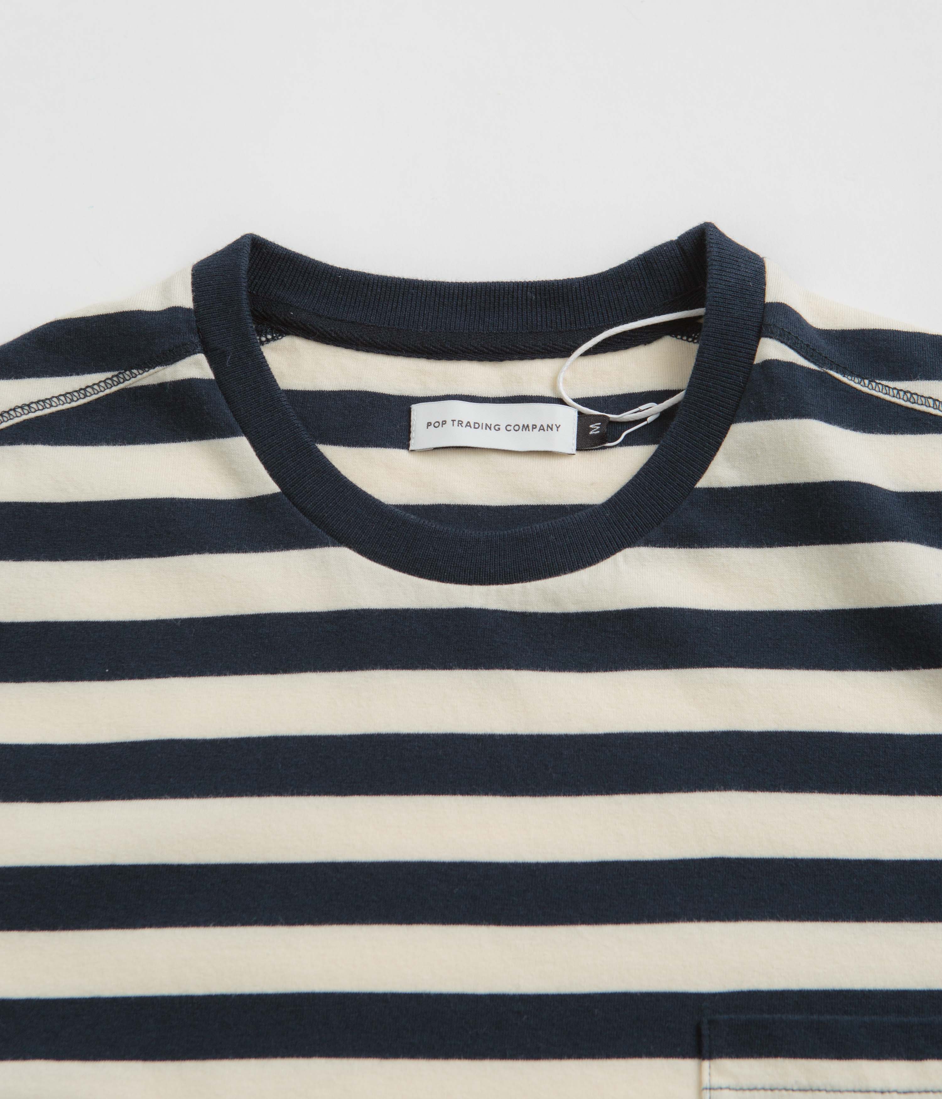 Pop Trading Company Striped Pocket T-Shirt - Navy / Off White - Image 2