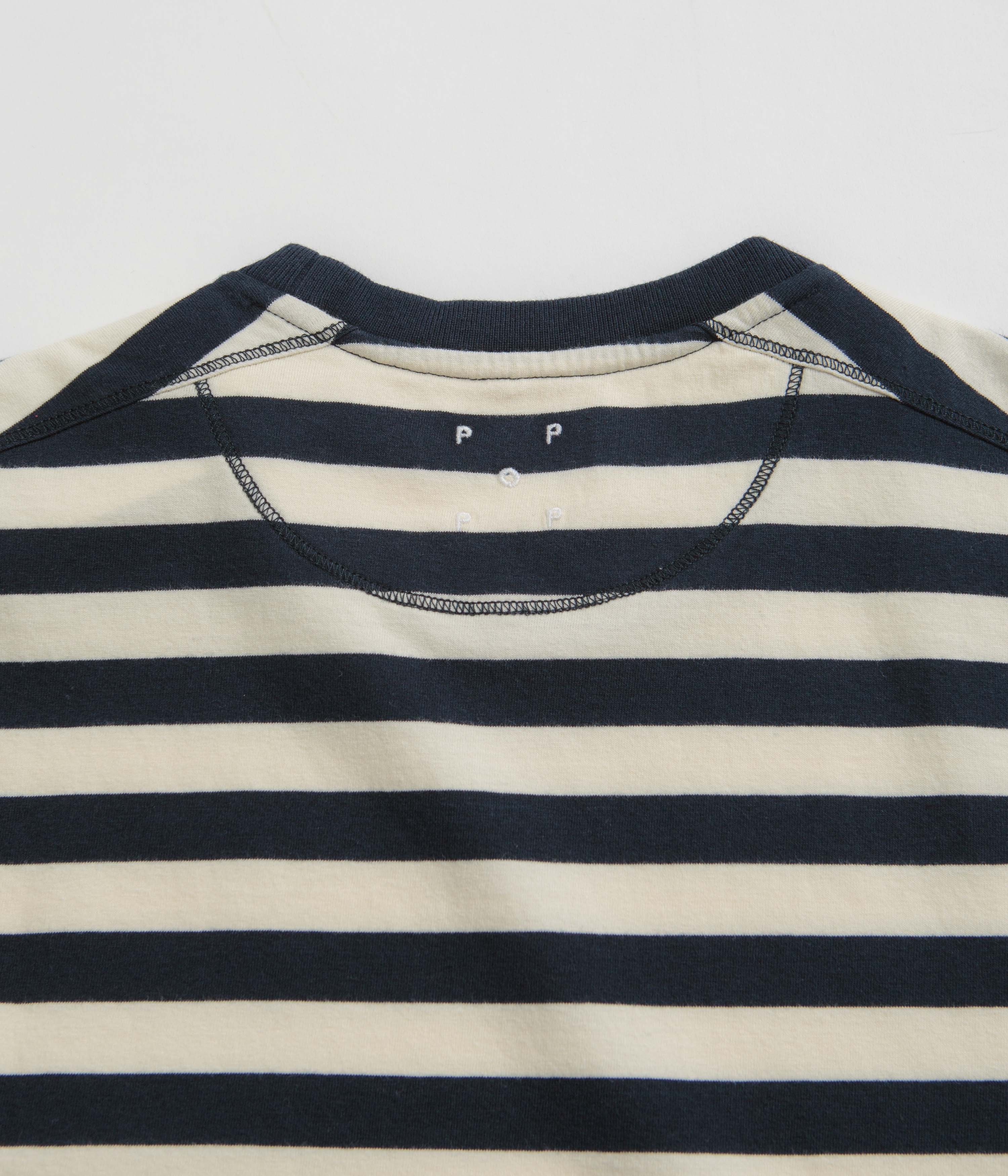 Pop Trading Company Striped Pocket T-Shirt - Navy / Off White - Image 3