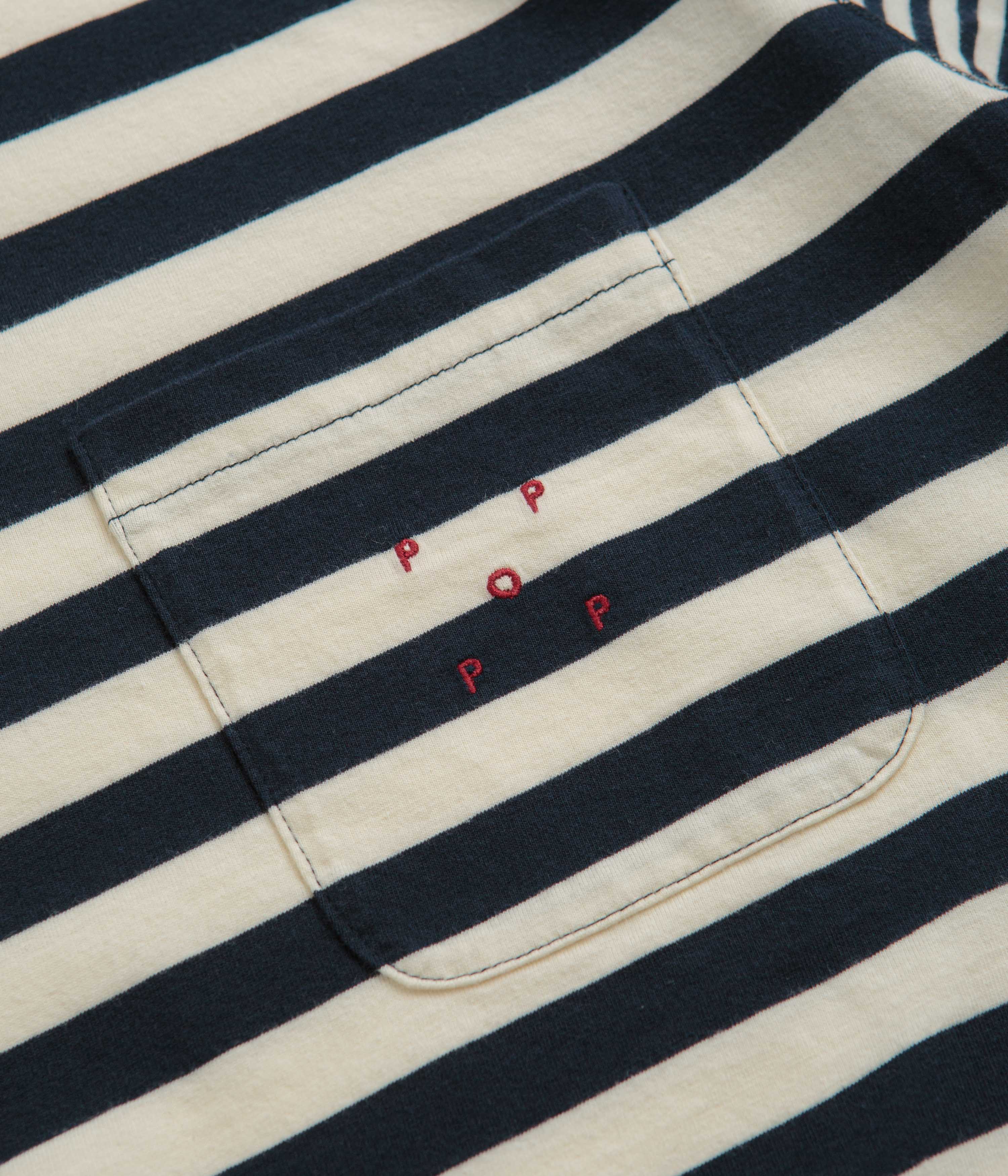 Pop Trading Company Striped Pocket T-Shirt - Navy / Off White - Image 4