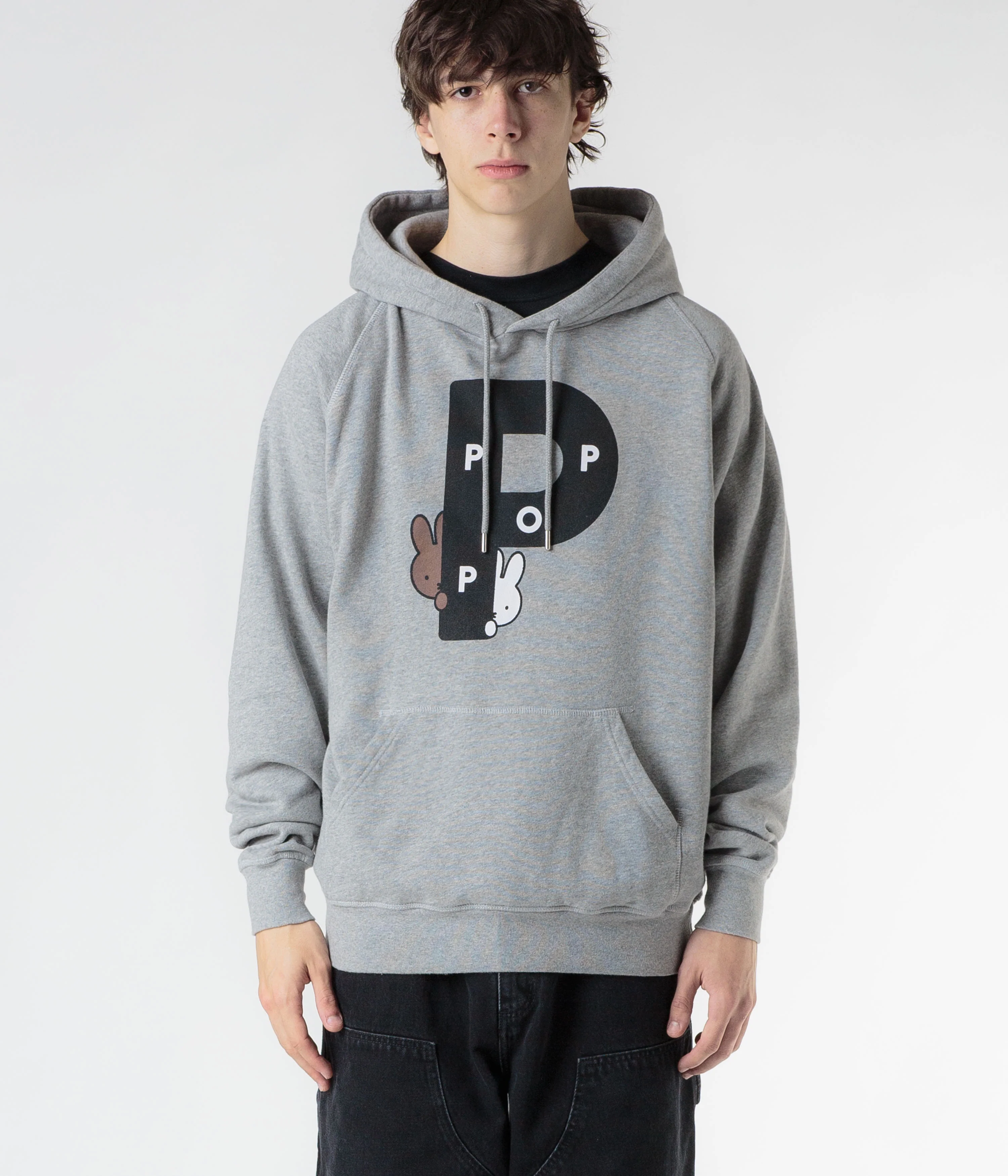 Pop Trading Company x Miffy Big P Hoodie - Light Grey Heather - Image 7
