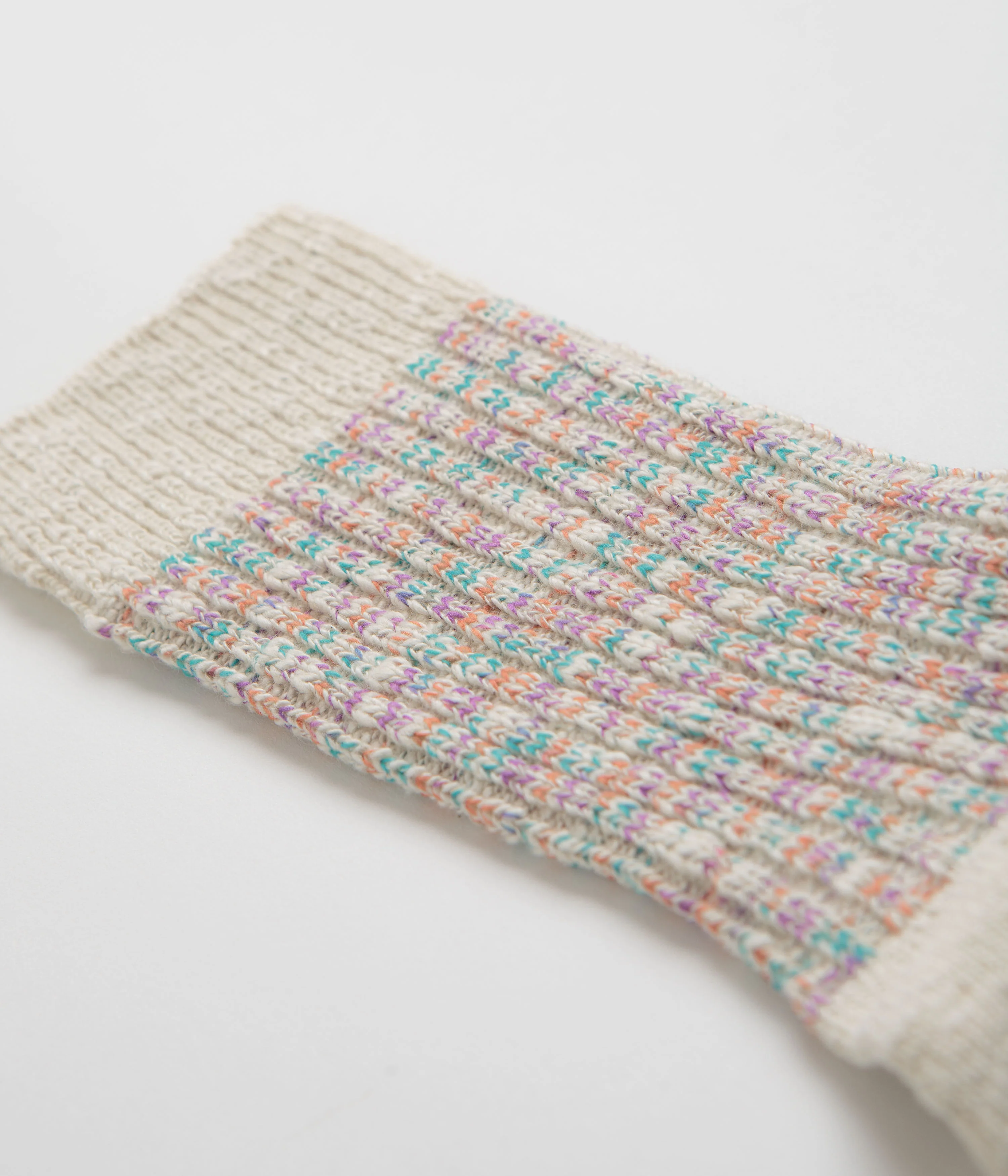 RoToTo Kasuri Ribbed Socks - Coral / Blue - Image 2