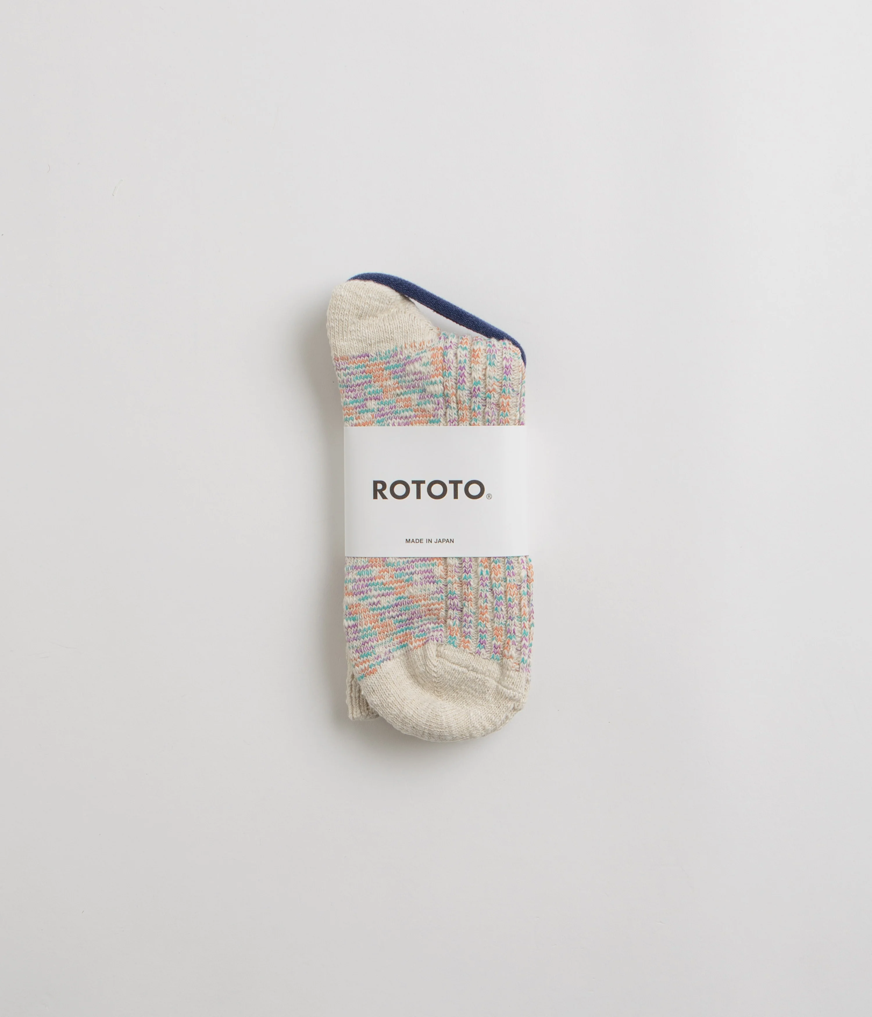 RoToTo Kasuri Ribbed Socks - Coral / Blue - Image 3