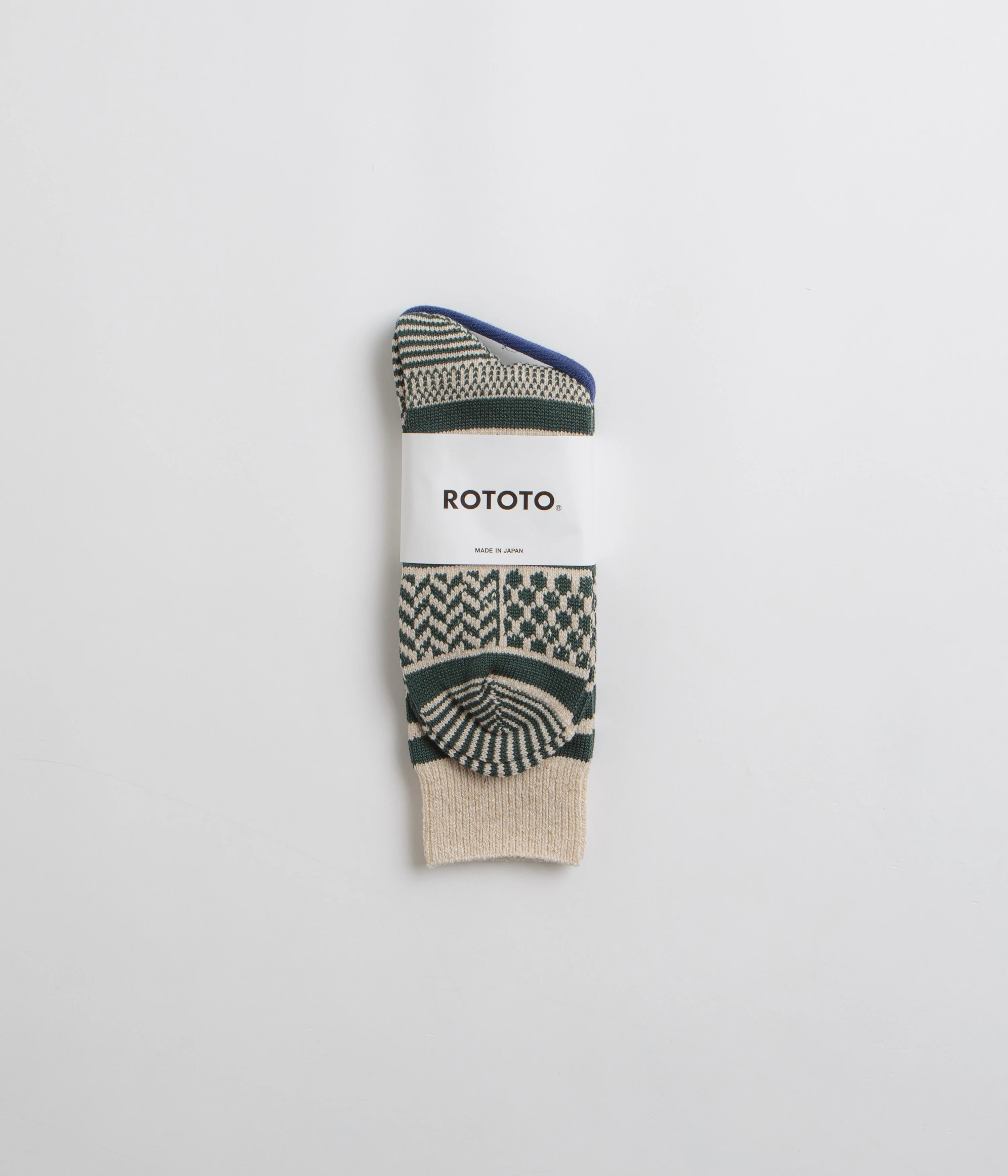 RoToTo Multi Jacquard Socks - Ivory / Dark Green - Image 3