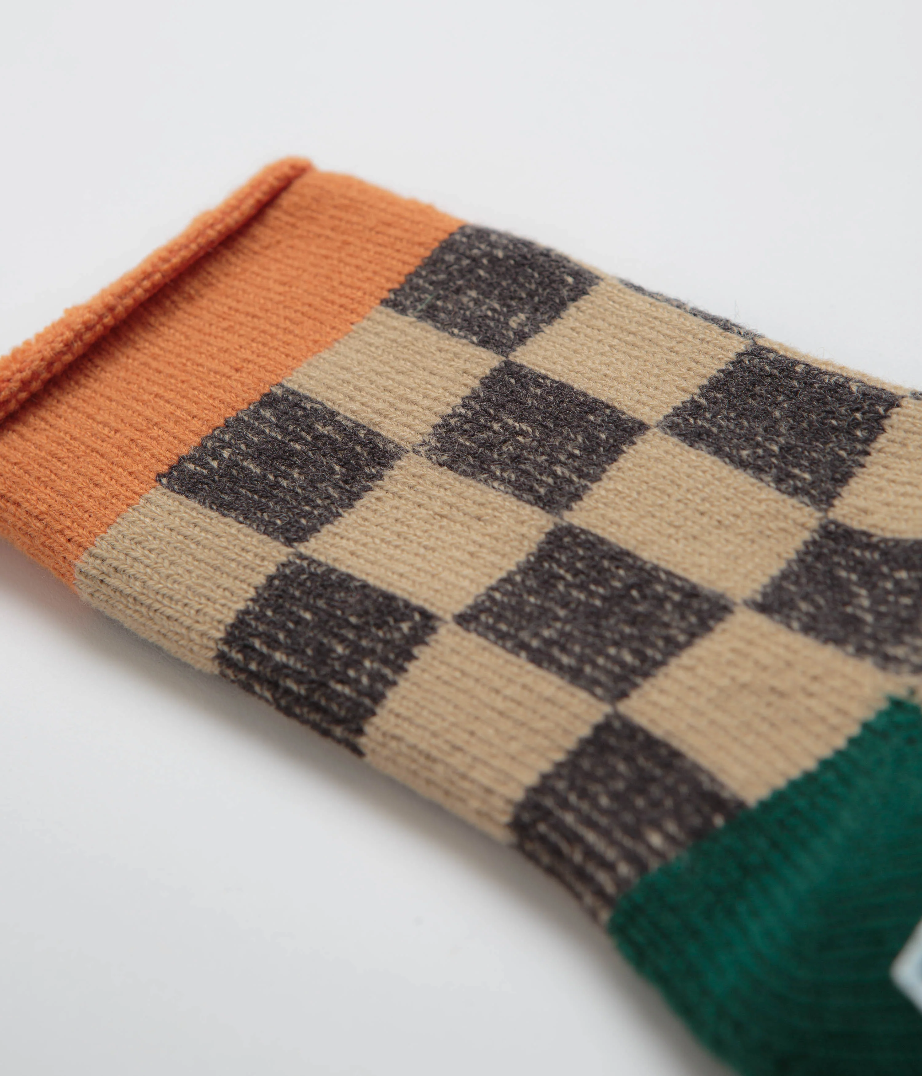 RoToTo Pile Room Socks - Light Orange / Dark Green - Image 2