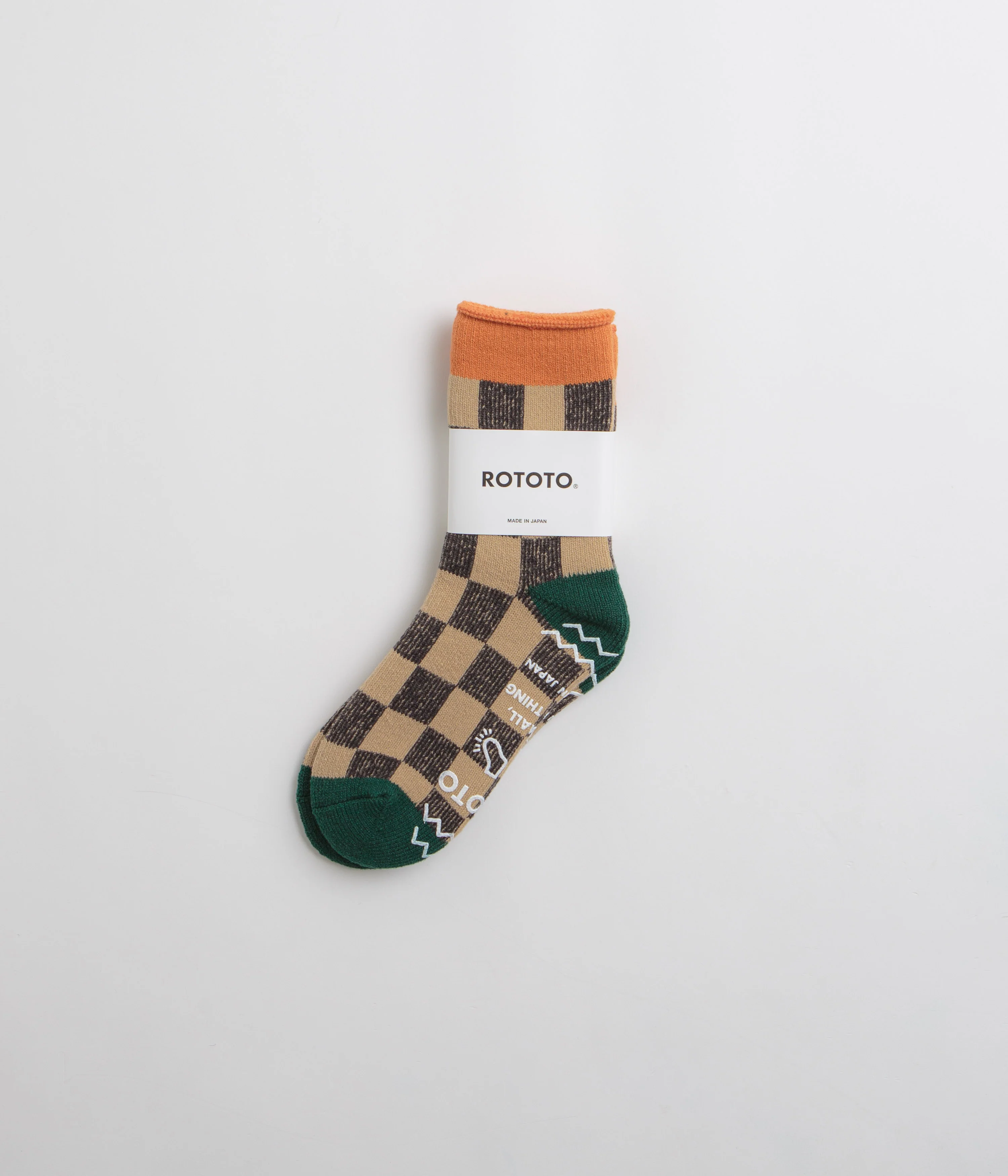 RoToTo Pile Room Socks - Light Orange / Dark Green - Image 3